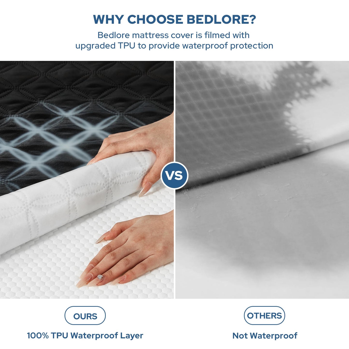BEDLORE Waterproof Mattress Protector, Noiseless Queen Size Mattress Pad with Deep Pocket Fitted Up to 6-18 inches, Soft Breathable Dirt-Proof Bed Mattress Cover Washable Bedroom, Hotel (Black)