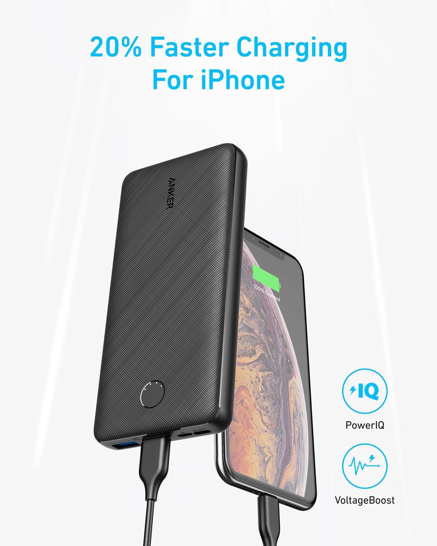 Anker Portable Charger, 325 Power Bank (PowerCore Essential 20K), 20K Battery Pack with 15W Charging, PowerIQ, 2 USB-A, 1 Micro USB, Two-Way USB-C Ports for iPhone Series, AirPods, and More (Black)