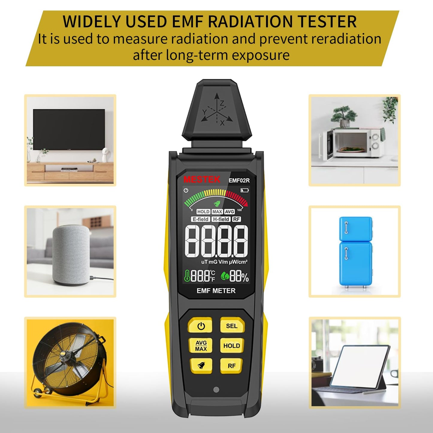 EMF Detector, MESTEK 5 in 1 EMF Meter Radiation Detector, Electric Field, Radio Frequency Field Temperature, Magnetic Field Strength Meter, Rechargeable EMF Reader Home EMF Detection and Ghost Hunting