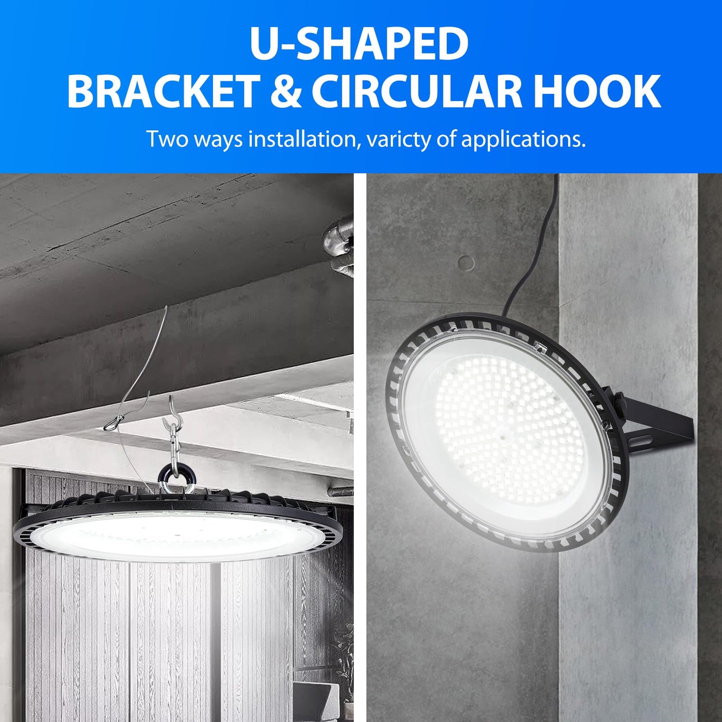 4 Pack Led High Bay Light 200W, 6500K UFO High Bay Led Shop Lights with 22000 lm, Durable High Bay Lighting with US Plug & Brackets, IP65 Commercial Light Fixture for Workshop, Warehouse
