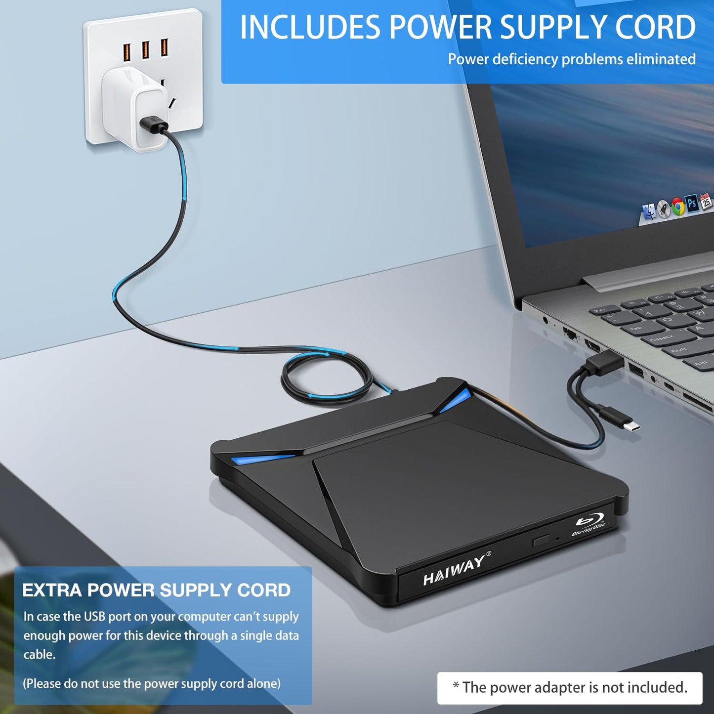 Haiway 5 in 1 External Blu-ray Burner Drive, USB 3.0 & Type-C DVD/CD/Blu ray Burner Writer with SD/TF Card Reader, Supports 100GB Discs R/W for Windows, Linux, macOS (PC/Laptop/Desktop)