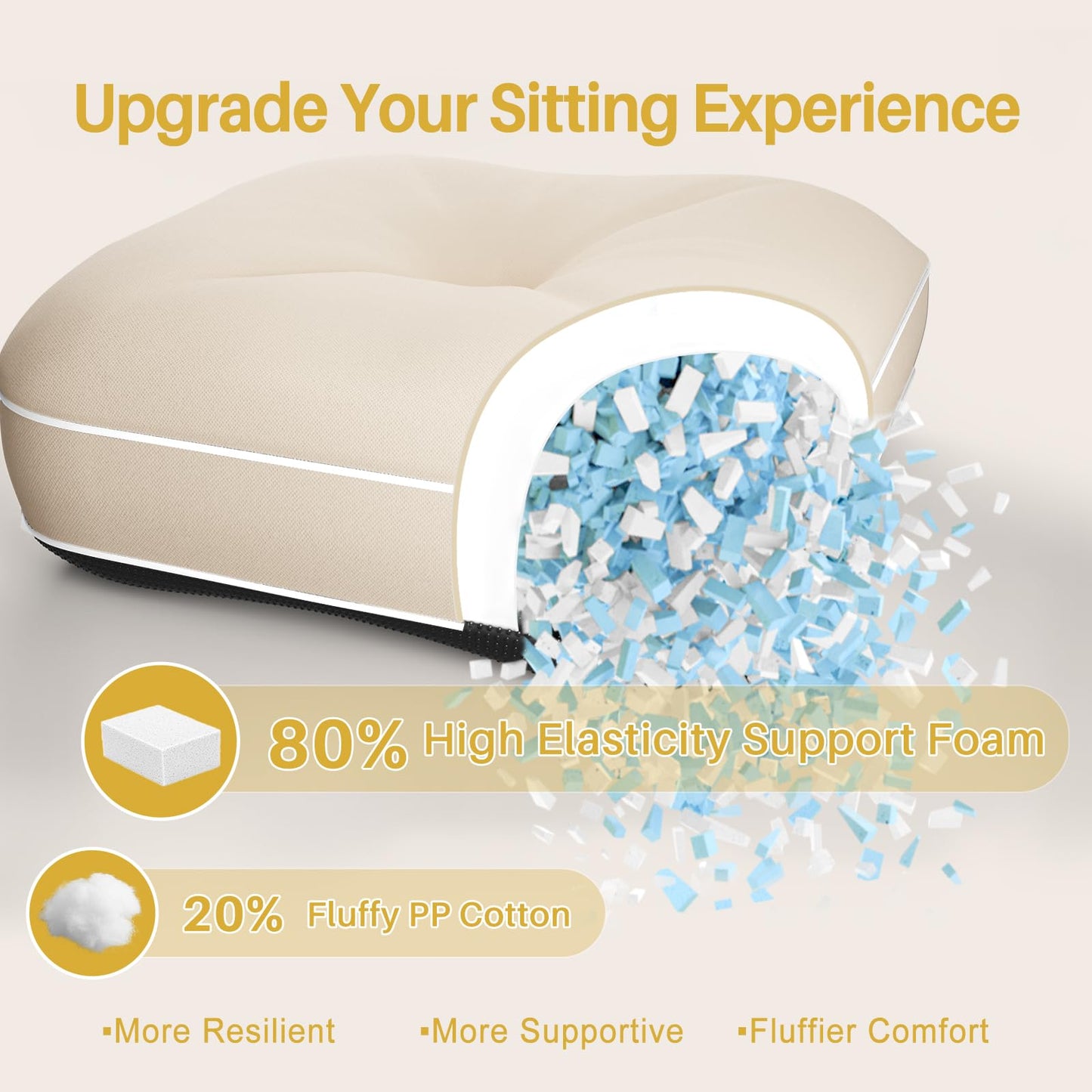 YZ HOME Rocking Chair Cushion, Set of Thicken Seat & Back Chair Cushions with Memory Foam, Non-Slip Chair Pad with Ties for for Indoor&Outdoor Rocker, Beige, 22x17x5/17x17x5