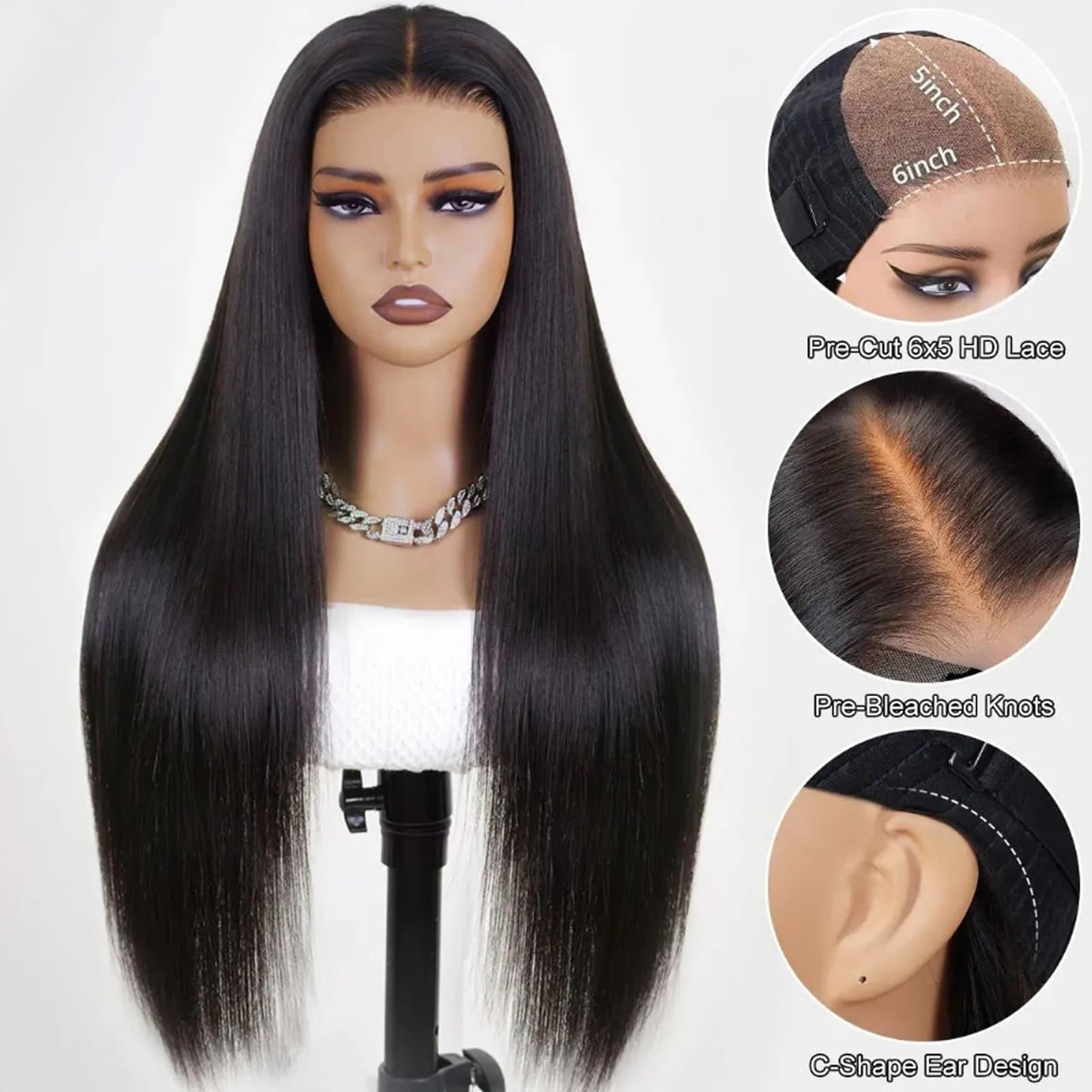 Queen Story Straight HD Lace Front Wigs Human Hair 6x5 Glueless Wigs Human Hair Pre Plucked Pre Cut 200% Density Wear and Go Glueless Wigs Human Hair 100% Remy Human Hair Wigs (20 Inch)