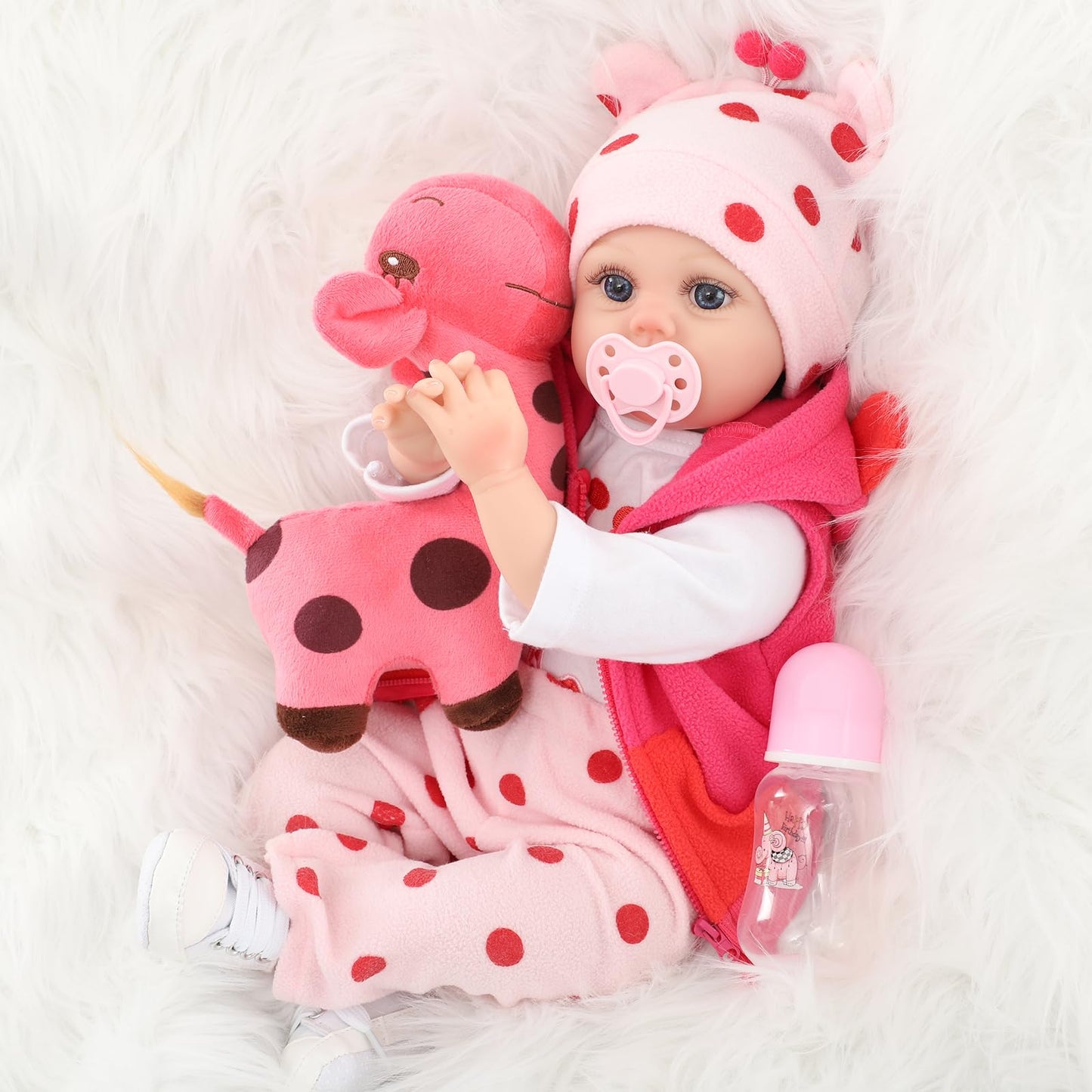 Kdudgso Lifelike Reborn Baby Dolls, 22 Inch Realistic Silicone Baby Doll, Real Life Baby Dolls Handmade Soft Vinyl & Cloth Body with Feeding Kit Toys Gifts Collection, Baby Doll for Toddlers 1-3