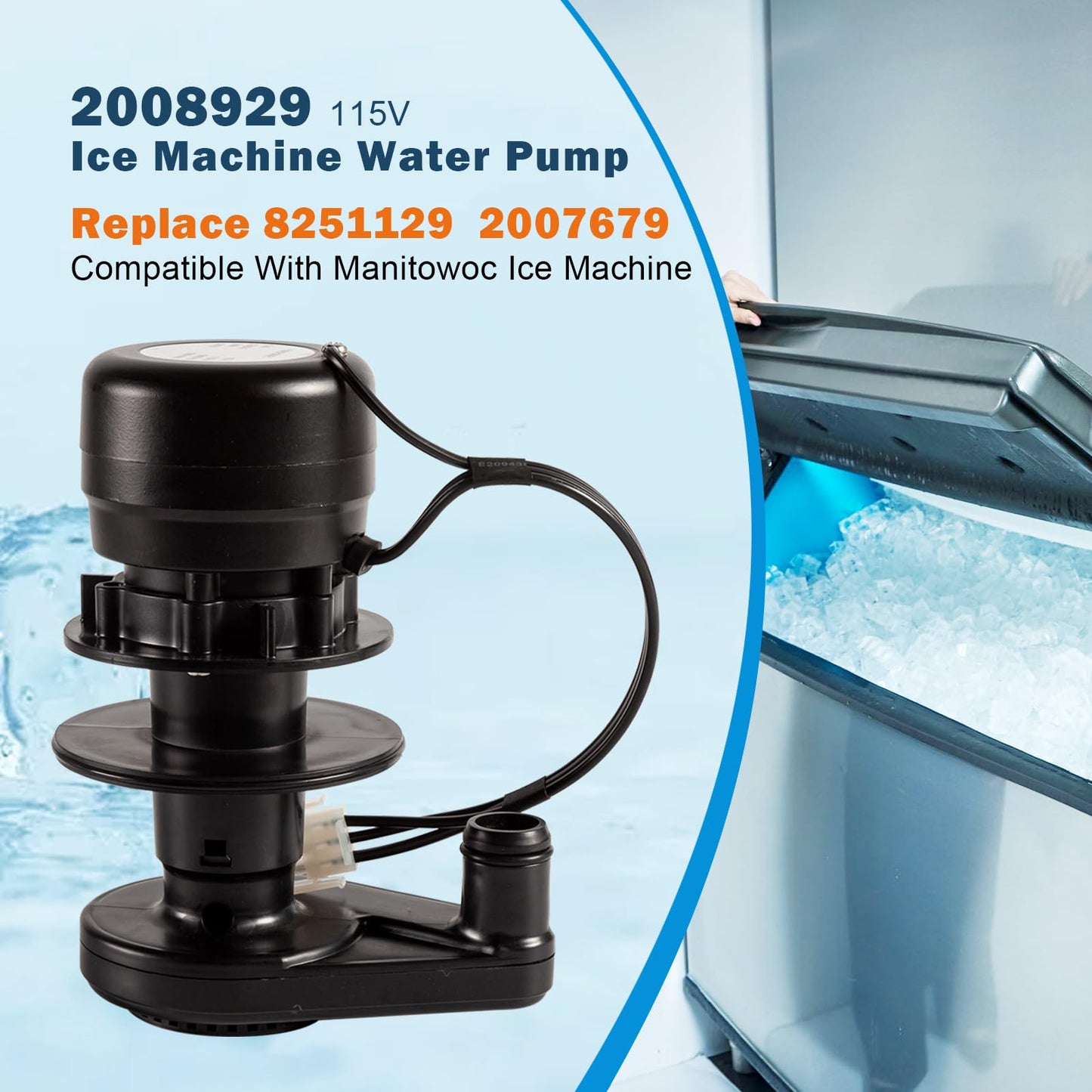 2008929 Ice Machine Water Pump, Compatible with Manitowoc Ice Machine, Replace 8251129 2007679, 115V, 4-Inch Diameter Washer, 2-Year Warranty
