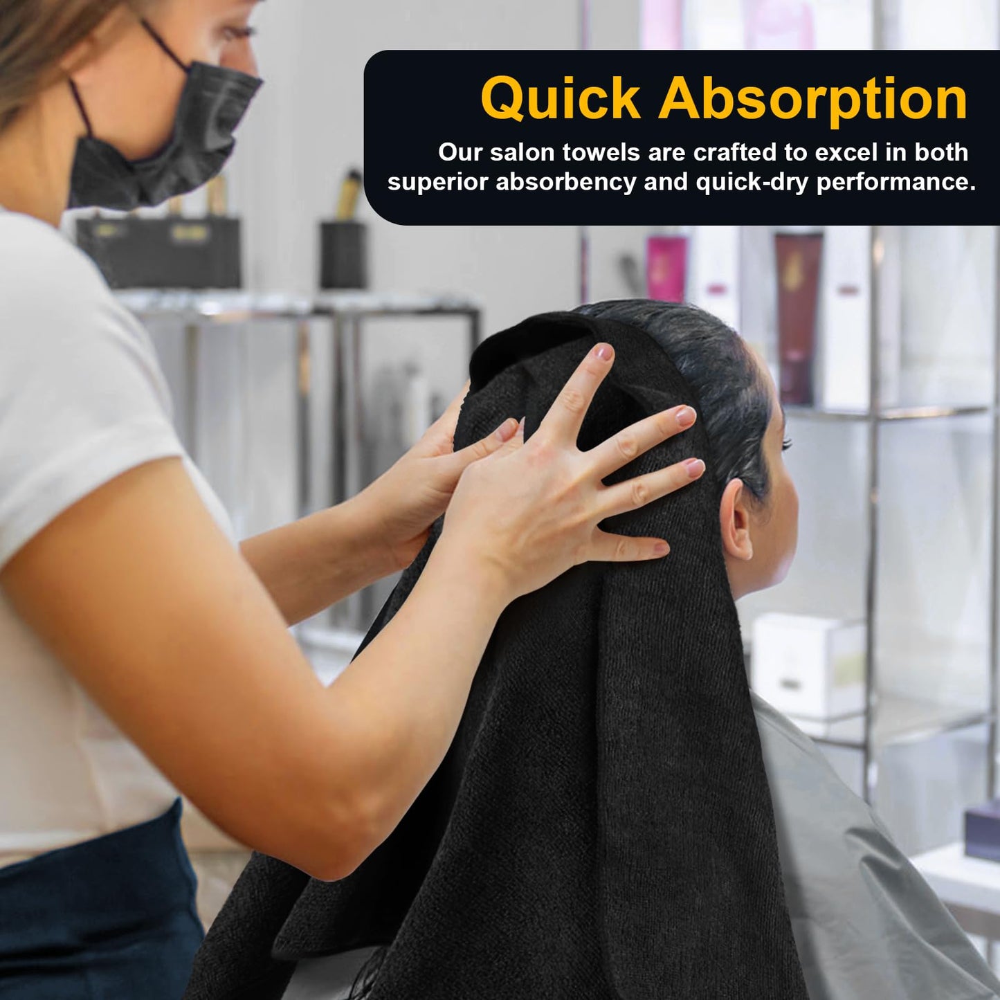 UNIMADE Salon Towels 24 Pack, Microfiber Barber Towel Bulk, (16x29 inches) Hair-Drying Cloth Super Soft Black Hand Cloths for Gym, Bath, Spa Use and Home Beauty Care(Not Bleach Proof)