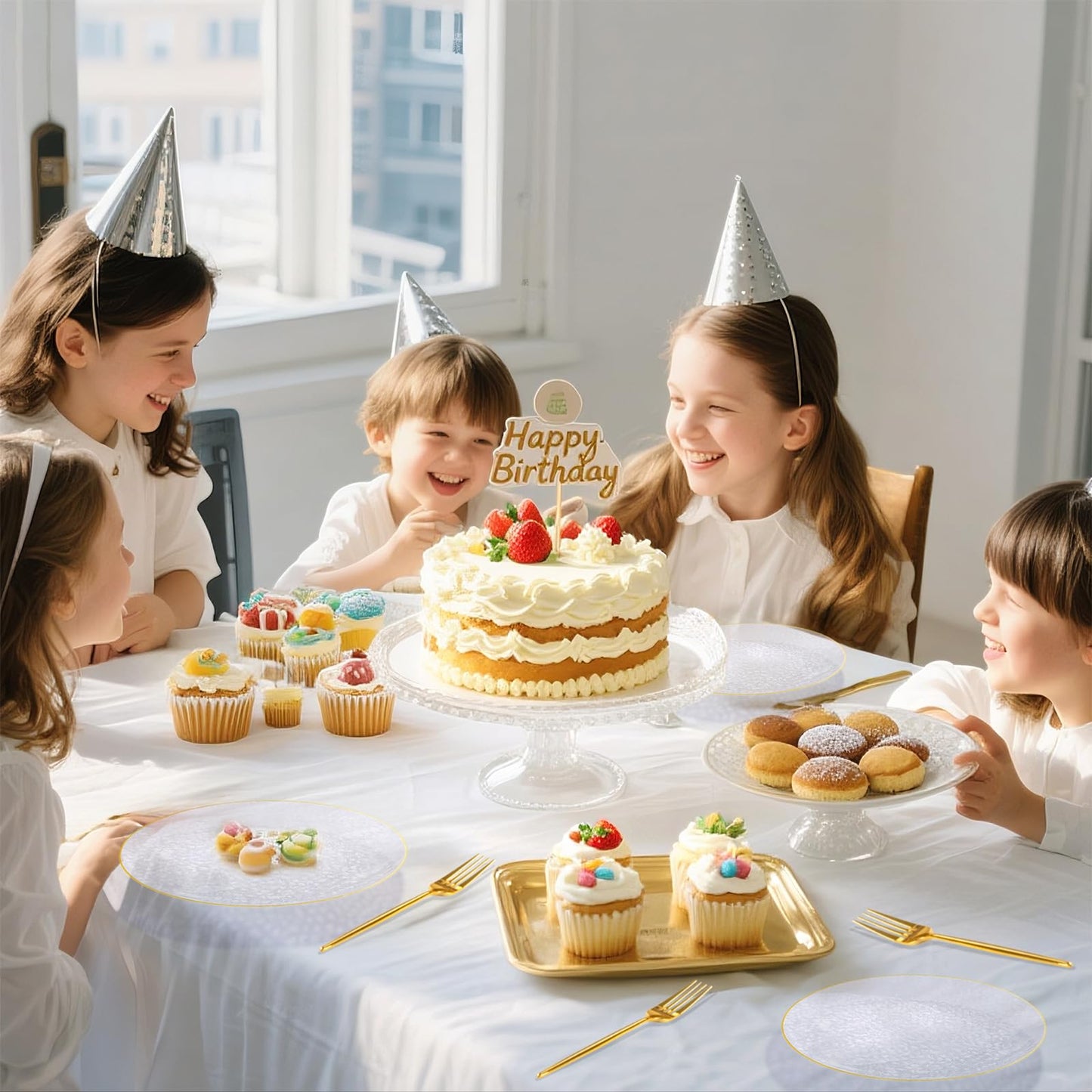 DaYammi 240Pcs Gold Plastic Plates Including 120Pcs Dessert Plates and 120Pcs Cake Forks,Hammered Party Plate,Clear Gold Appetizer plates Heavy duty Disposable Plastic Plate for Party Wedding Birthday