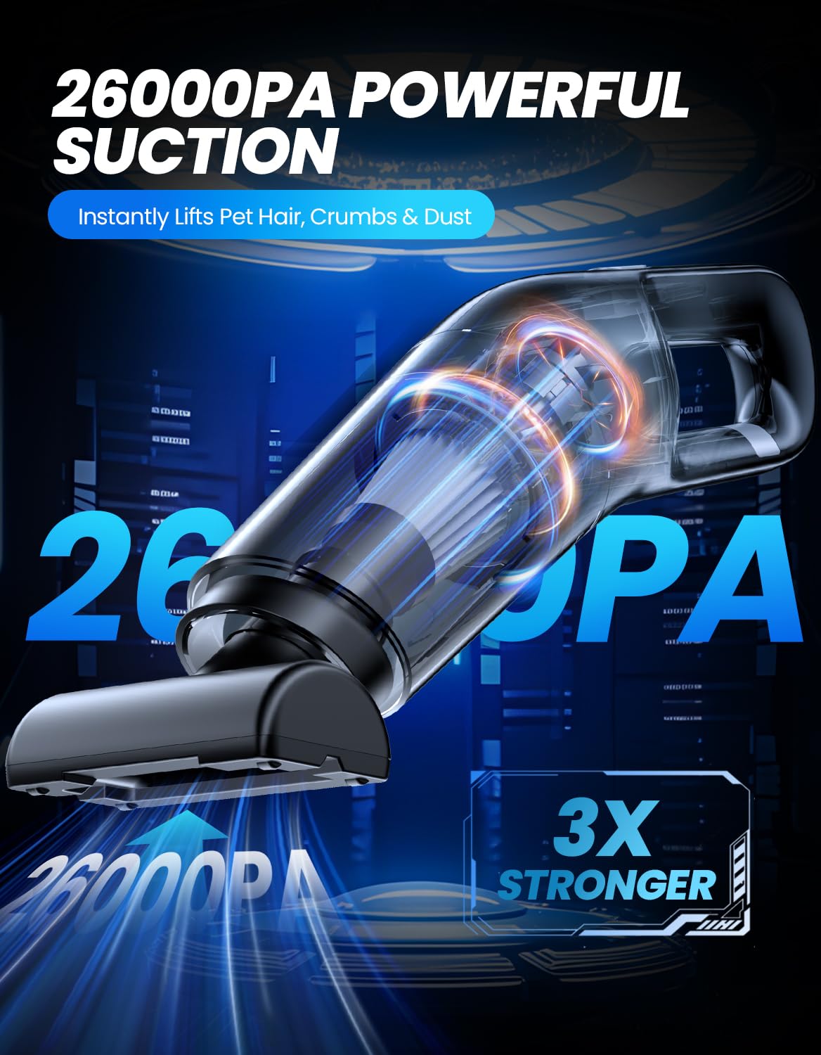 MZHSMZHR Handheld Vacuum Cordless, 26,000 Pa High Power Suction, Portable Rechargeable Car Vacuum Cleaner for Home, Office, Pet Hair, Car Detailing, Black