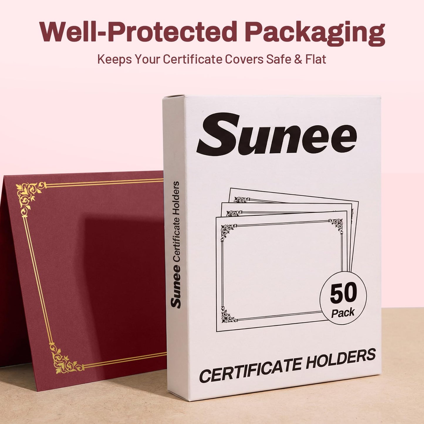 SUNEE Certificate Holders(Burgundy, 50 Packs), Diploma Covers Gold Foil Border, for Letter Size 8.5x11 Certificates, Cardstock, Document Papers