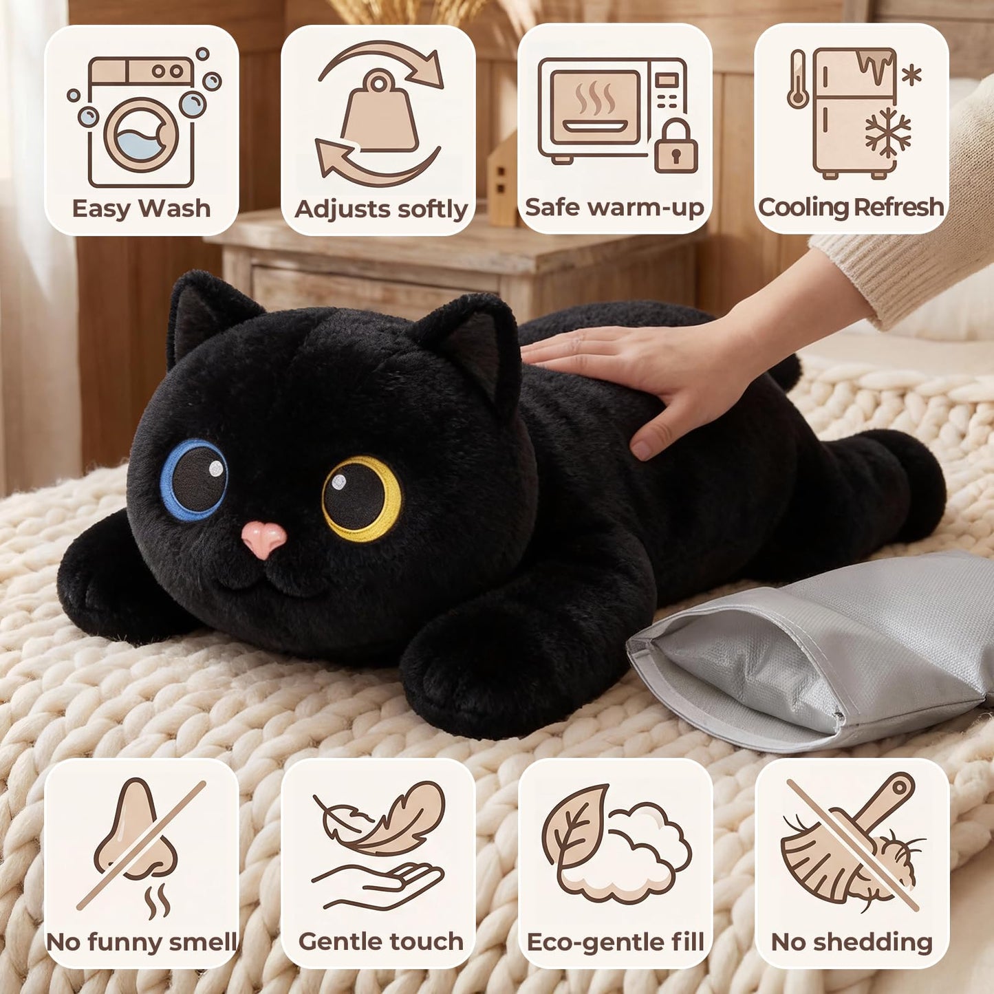 Mewaii Weighted Stuffed Animals with Microwavable Heating Pad - 5 lbs Adjustable, Heatable & Coolable Cat Plush for Realistic Hug, Removable Inner Pad, Perfect Plush Gift for Kids, Adults (23 Inch)