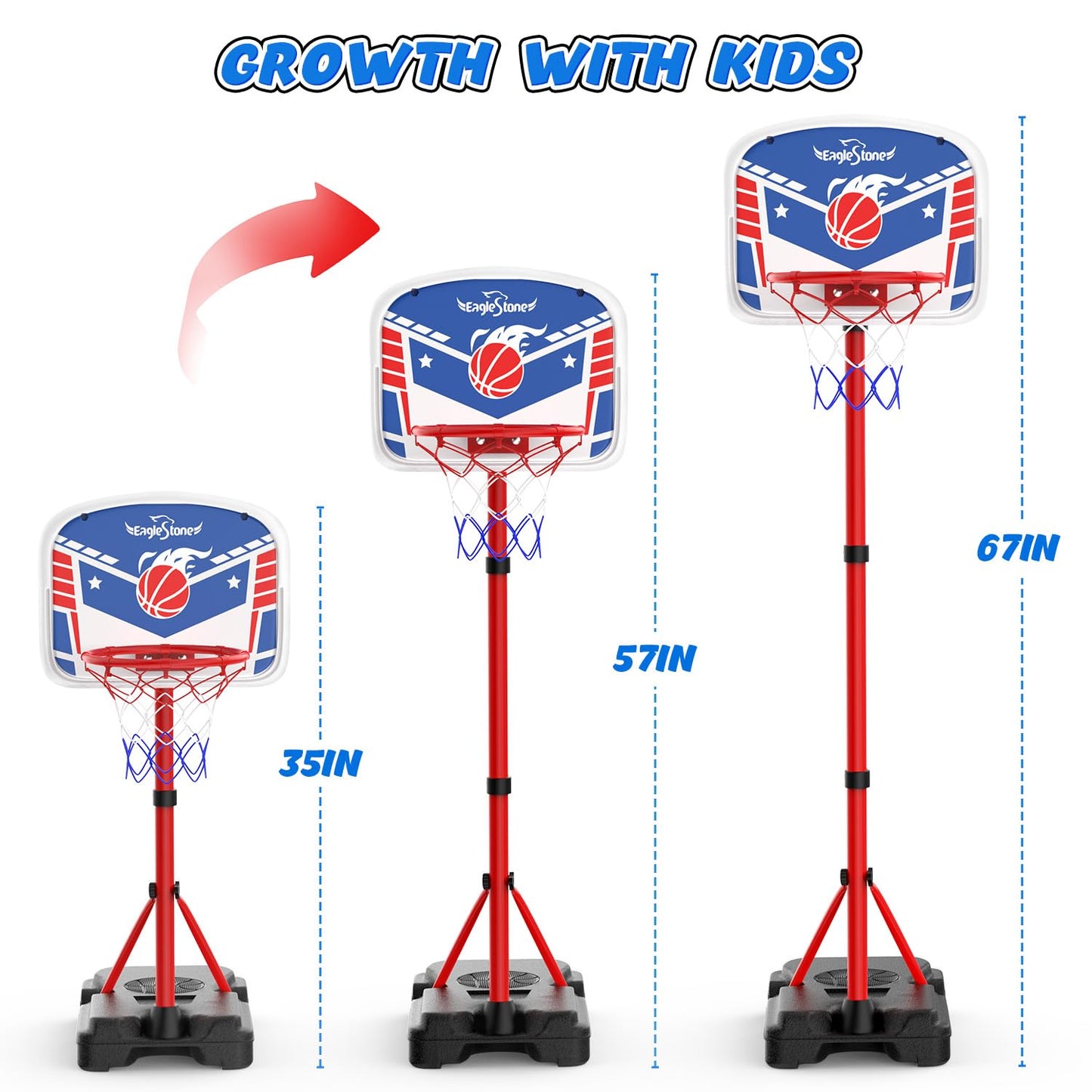 EagleStone Mini Basketball Hoop for Door & Wall, Foldable Rim with 3 Balls and Pump, Indoor Basketball Toy Game Set for Kids Adults, Bedroom Office Sports Gift (Red Blue)