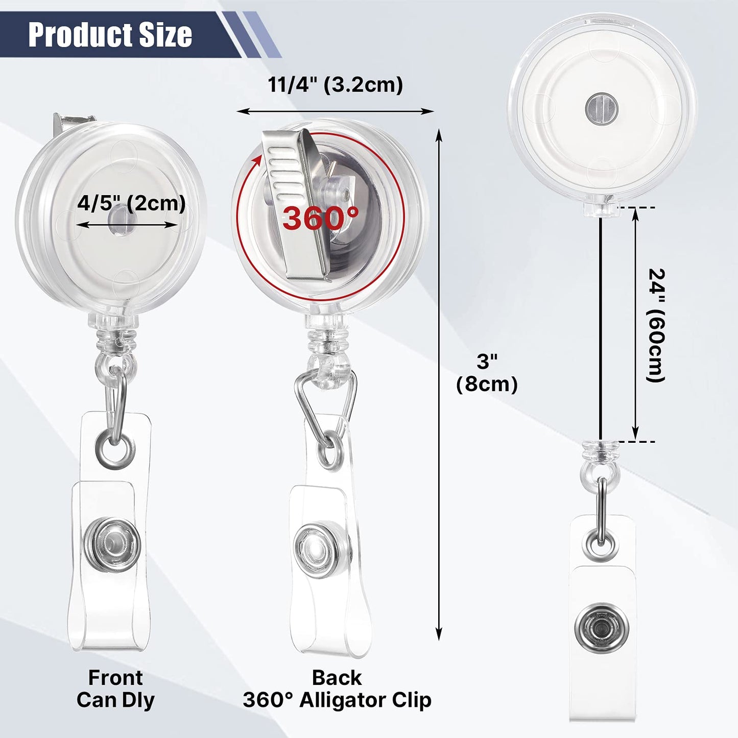 Fulmoon 100 Pcs Translucent Retractable Badge Reels Round ID Badge Holders Nursing Name Reels with Swivel Alligator Clip and Vinyl Card Strap for Nurses Volunteer Students Teachers(Translucent Clear)