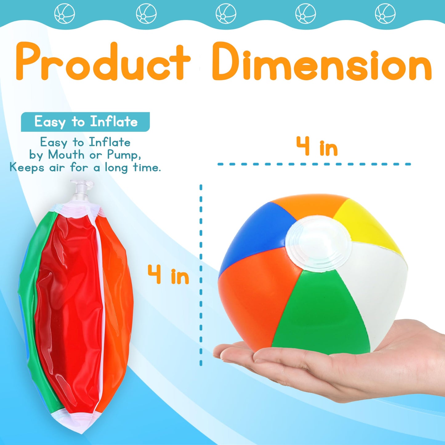 4E's Novelty Mini Beach Balls Bulk Pack, Summer Party Favors for Kids, Inflatable Pool Toys, Hawaiian Party Decorations or Pool Party Goodie Bag Fillers (50)