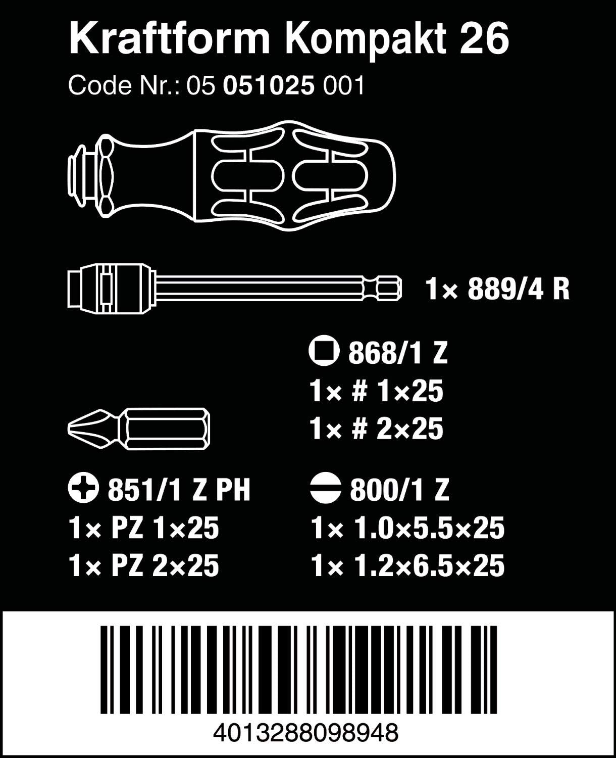 Wera - 5051025001 KK 26 7-In-1 Bitholding Screwdriver with Removable Bayonet Blade (SL/PH/SQ) Silver