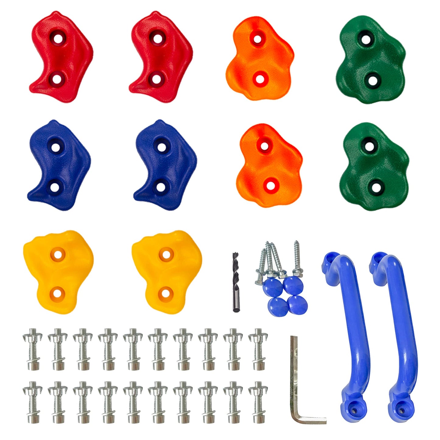 KINSPORY Kids Climbing Holds, 10pc Pig Nose Rock Wall Holds & Prise Escalade Enfant and 2pc Climbing Grips for Indoor Outdoor Playground Building with Superior Mounting Hardware Kit