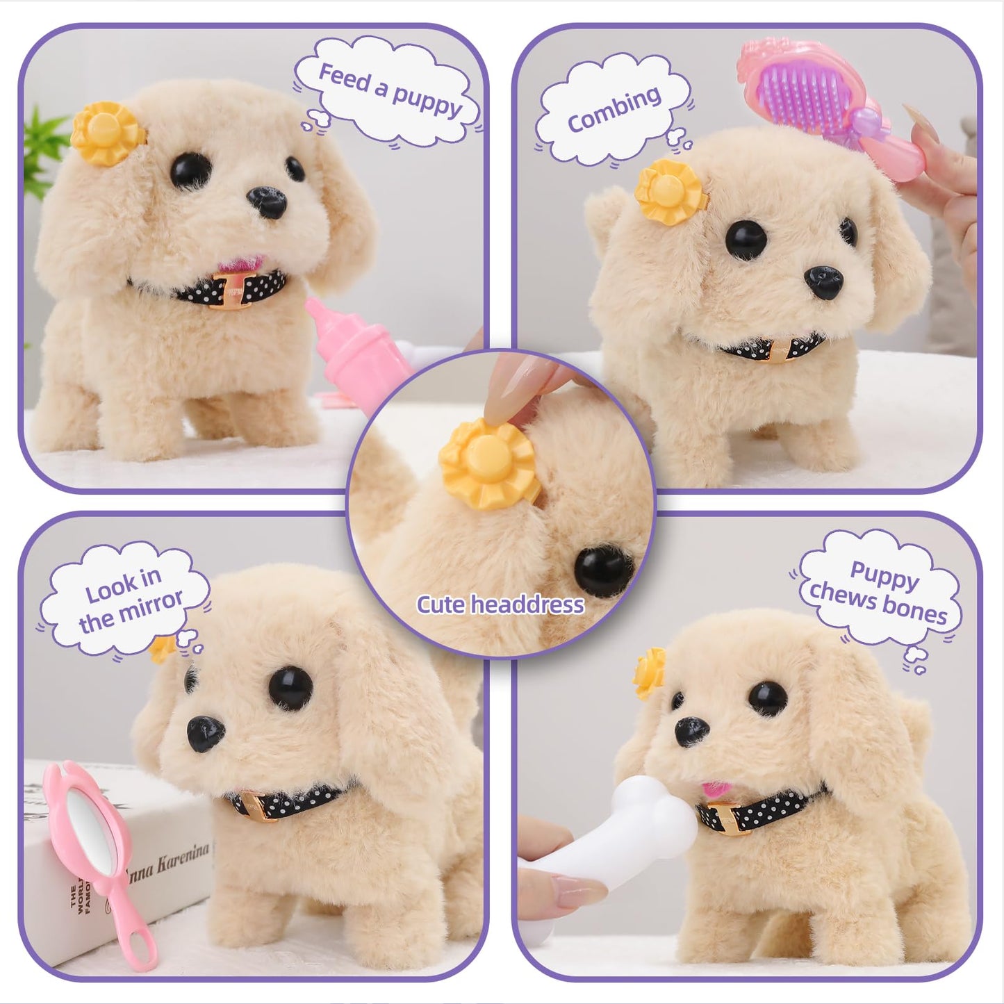 Toy Dog for Kids, Girls Interactive Plush Stuffed Toys Dog that Walk and Bark,16 pcs Electronic Puppy Pet Care Pretend Playset w/ Backpack, Groom & Feed Toys, Gifts for Girls 3-5 5-7 6-8 8-12
