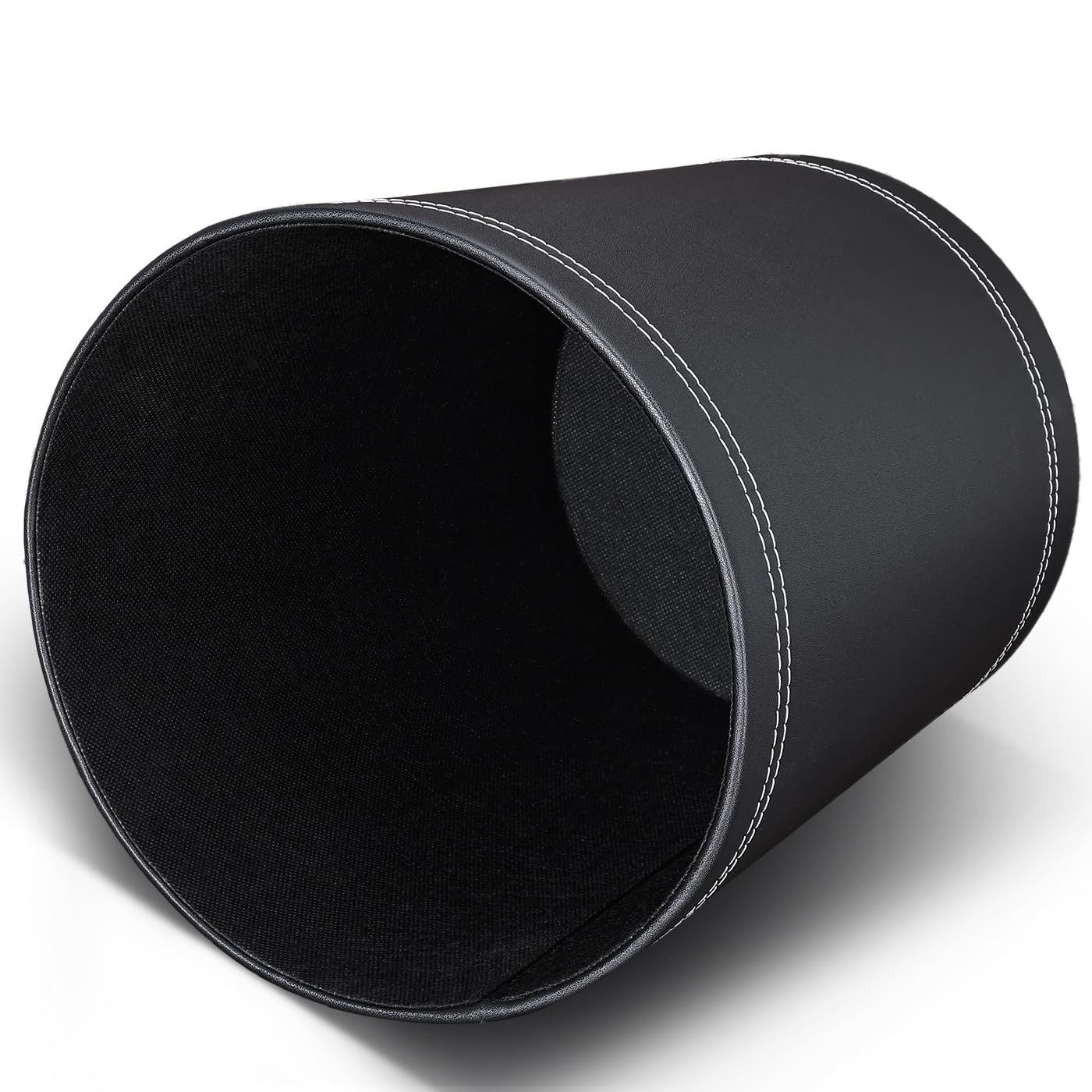 KINGFOM 3 Pack PU Leather Small Office Trash Can Wastebasket, Round Garbage Container Bin for Bathrooms, Powder Rooms, Kitchens, Home, Bedroom, High-Class Hotel, Black