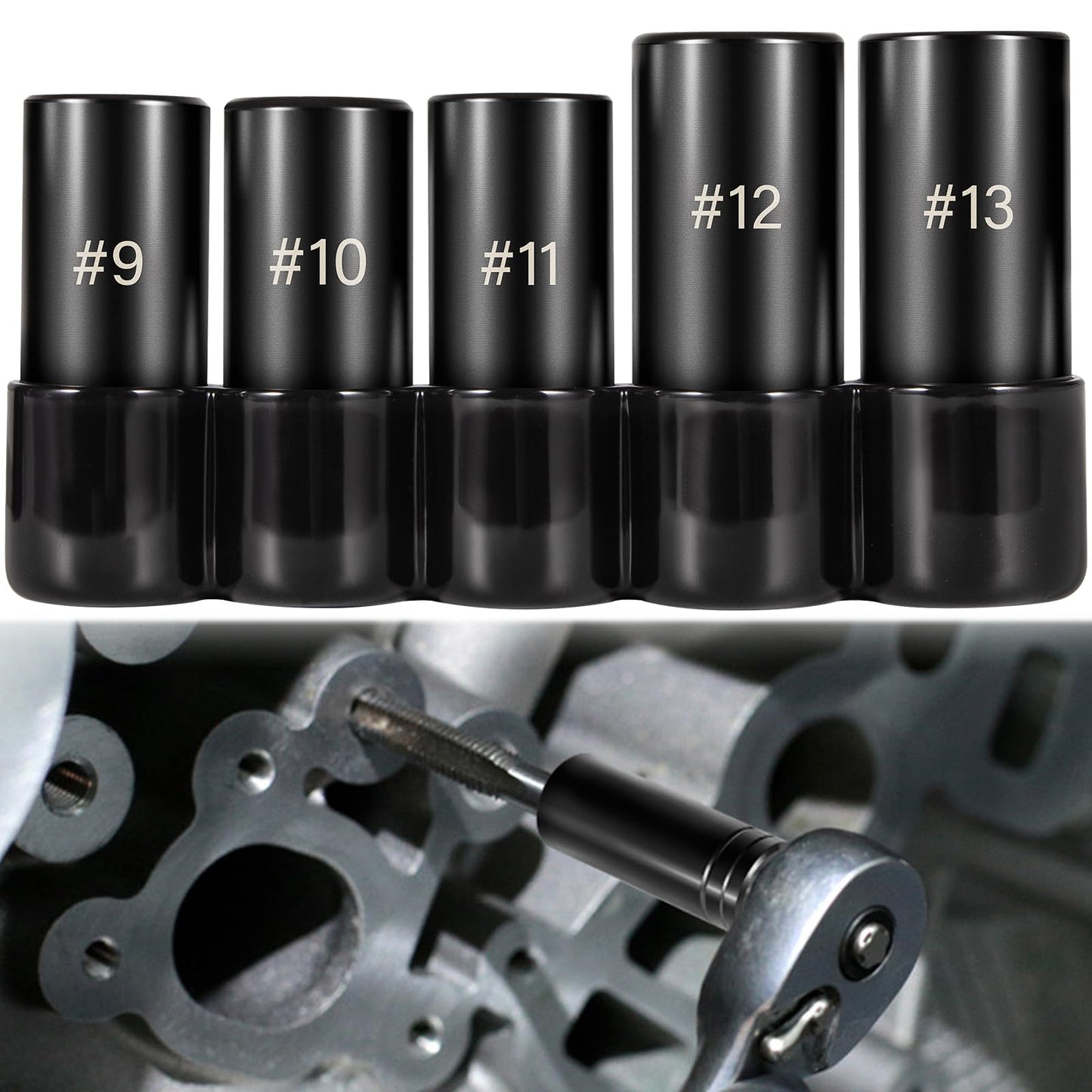 71670 Tap Socket Set Fits 5/8", 11/16", 3/4", 7/8" and 1" Taps, 1/2" Drive, Tap Sockets Adapter For Larger, M.C.T.I. Standard Taps, Large Tap Socket Wrench Set