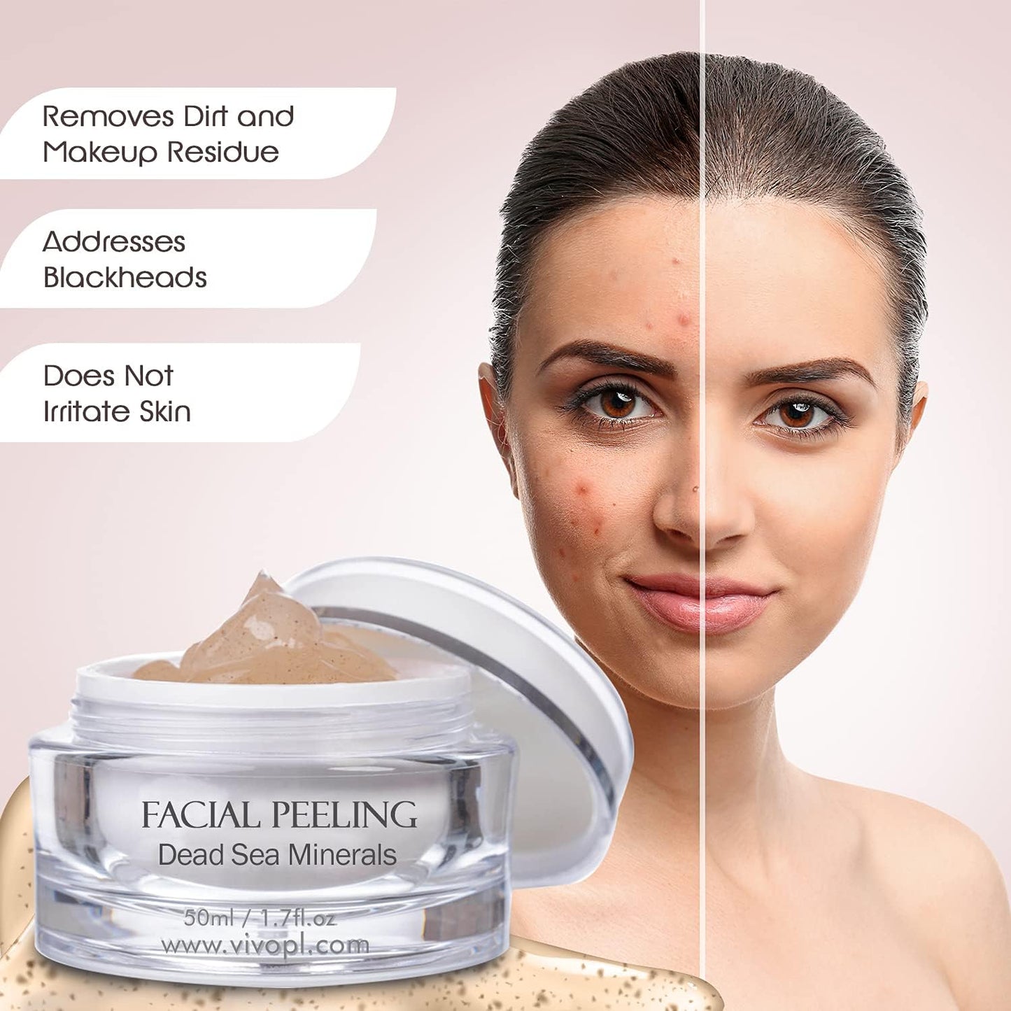 Vivo Per Lei Facial Peeling Gel - Contains Dead Sea Minerals and Nut Shell Powder - Gentle Face Exfoliator Scrub and Blackhead Remover - Pack of 3
