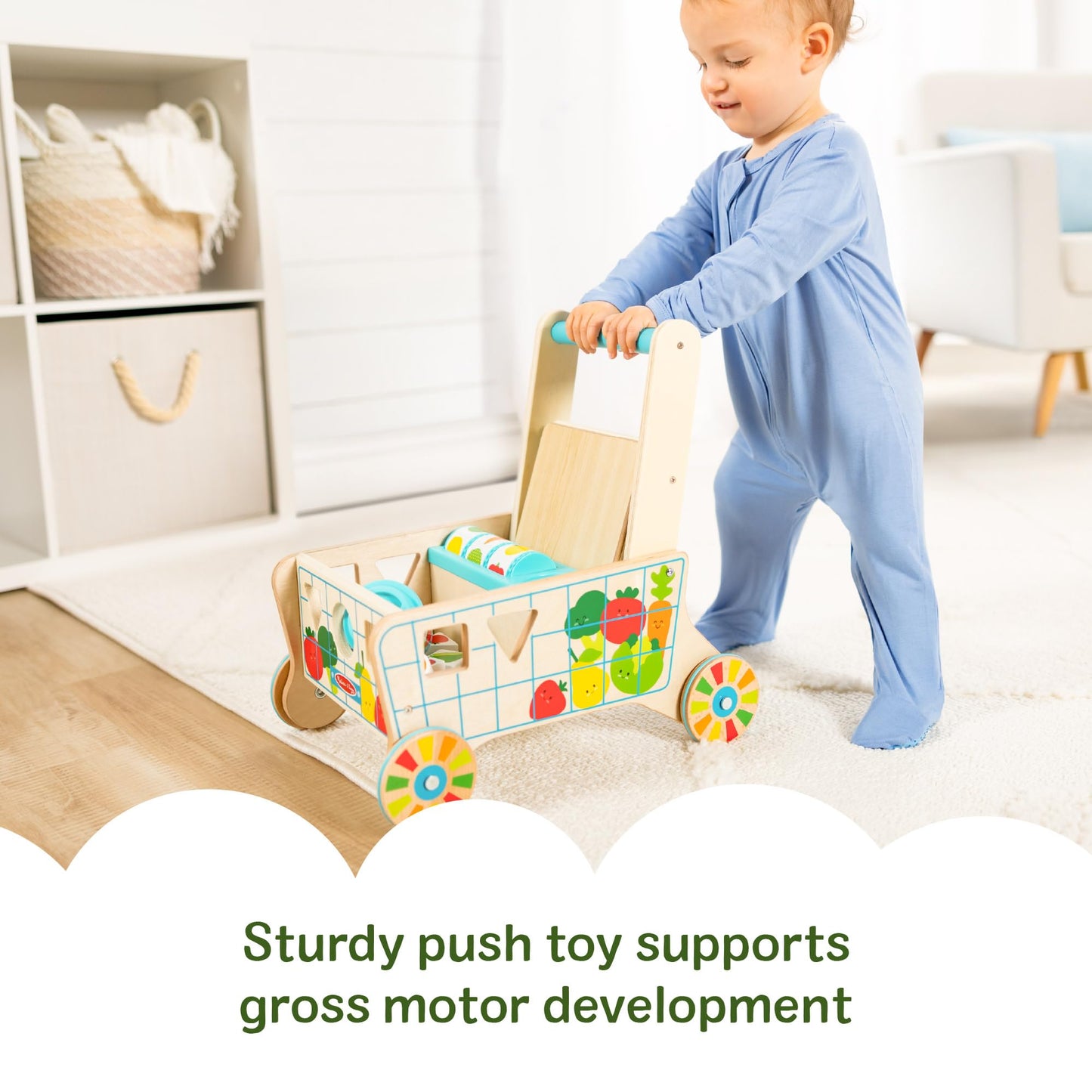 Melissa & Doug Wooden Shape Sorting Grocery Cart Push Toy and PuzzlesPretend Play Grocery Toys, Sorting and Stacking Toys for Infants and Toddlers Ages 1+