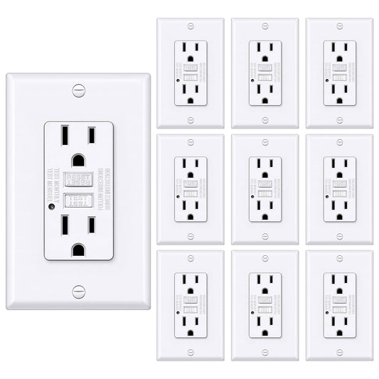 BESTTEN GFCI Outlet 15 Amp, GFI Receptacle Outlet with LED Indicator, Ground Fault Circuit Interrupter, Non-Tamper-Resistant, Wallplate Included, ETL Certified, 10 Pack, White