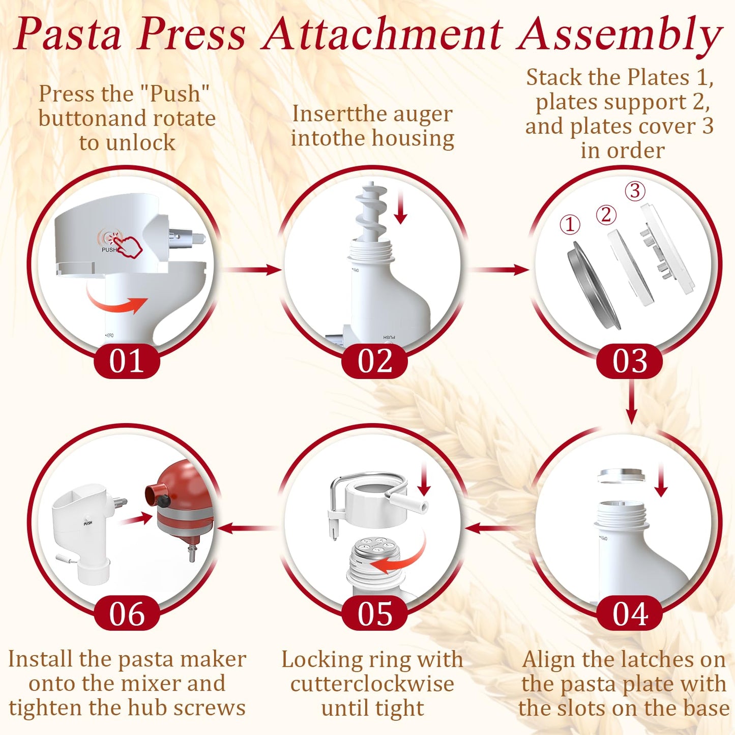 Gourmet Pasta Press Attachment for KitchenAid Stand Mixers, Pasta Maker Attachments with 7 Interchangeable Pasta Plates, Kitchen aid Pasta Attachment for Spaghetti Bucatini Fusilli l Macaroni