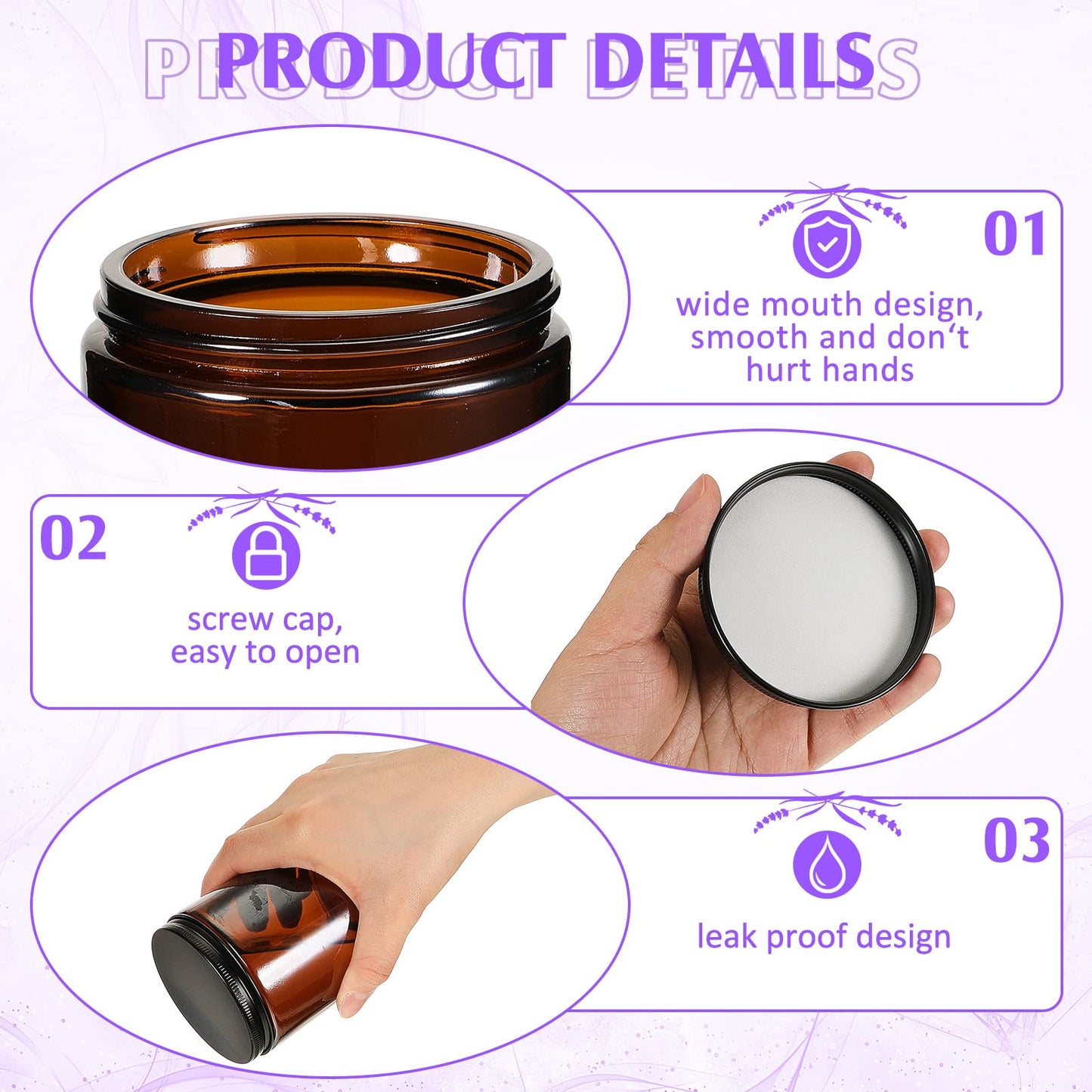 Lallisa 32 Pcs 8 oz Amber Glass Jars with Black Metal Lids Round Small Cosmetic Jars Round Glass Containers for Apothecary Body Butter Herbs Spice and Food Storage