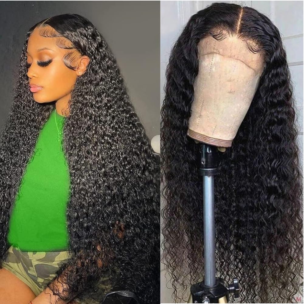 Pinketer Deep Wave Lace Front Wigs Human Hair Natural 13x4 Lace Frontal Wet and Wavy Wig 180% Density Brazilian Virgin Human Hair Wigs for Black Women with Baby Hair (Deep Curly Wig, 26 Inch)