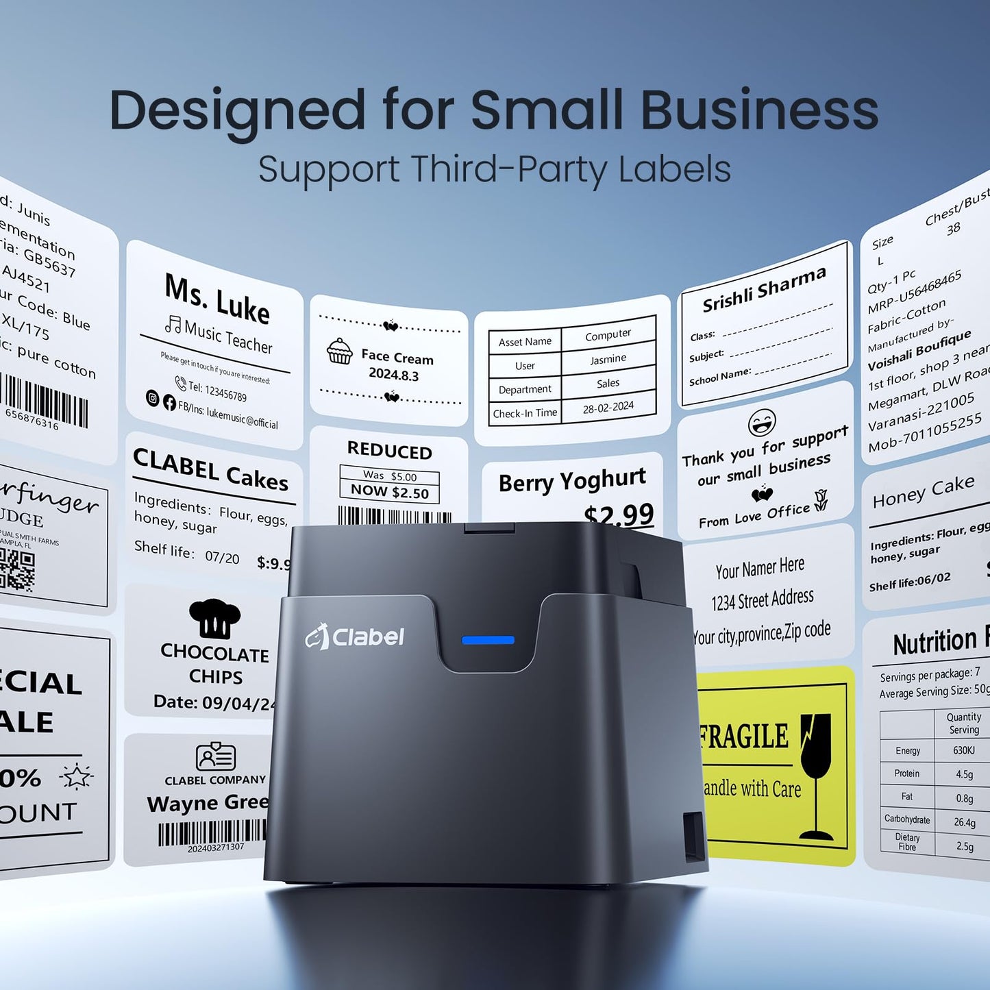 CLABEL Desktop Bluetooth Label Printer: CT221D Label Maker Machine with Direct Thermal Printing, 2 Inch Barcode Sticker Printer for Small Business Address Office with 1 Roll Label