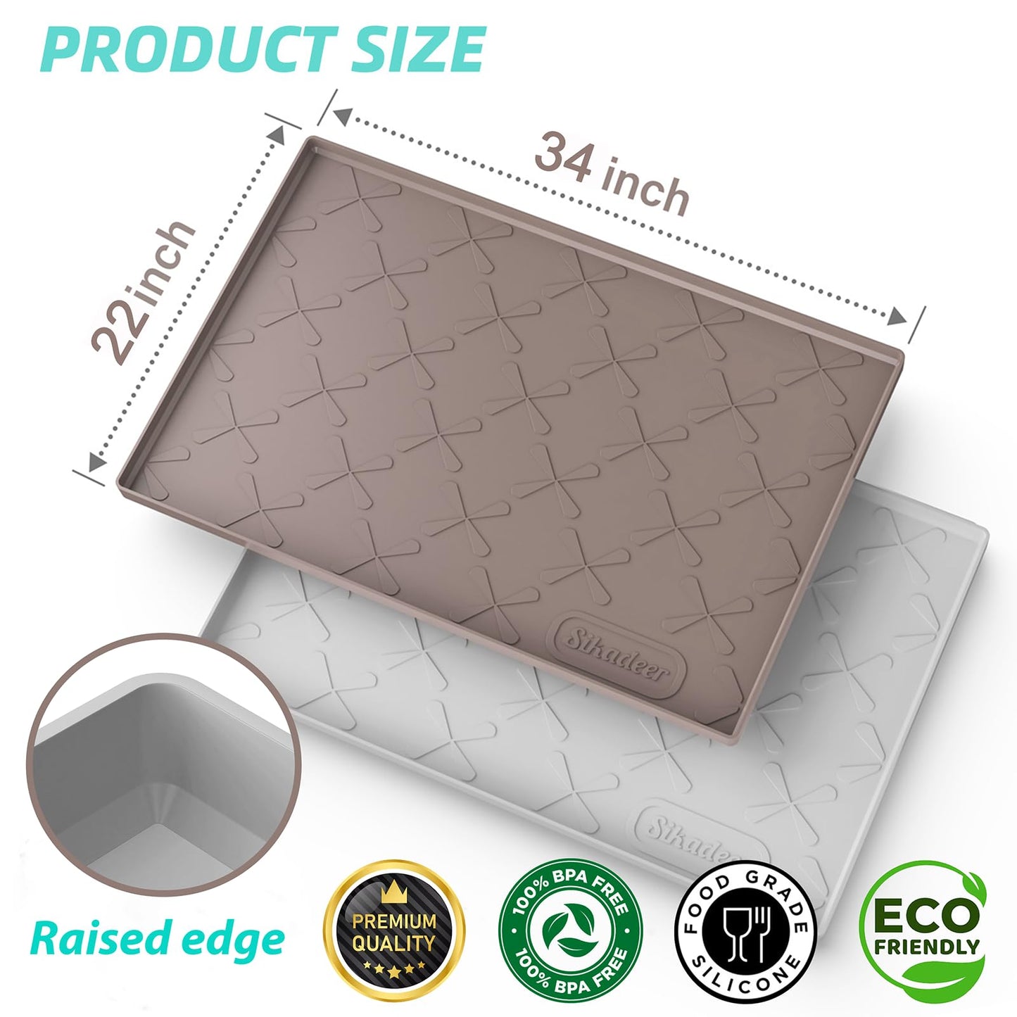 SIKADEER Silicone Under Sink Mats for Kitchen Waterproof 34" x 22", Thick Raised Edge Cabinet Protector Shelf Liner, Bathroom Organizers and Storage Boot Tray Pet Mat