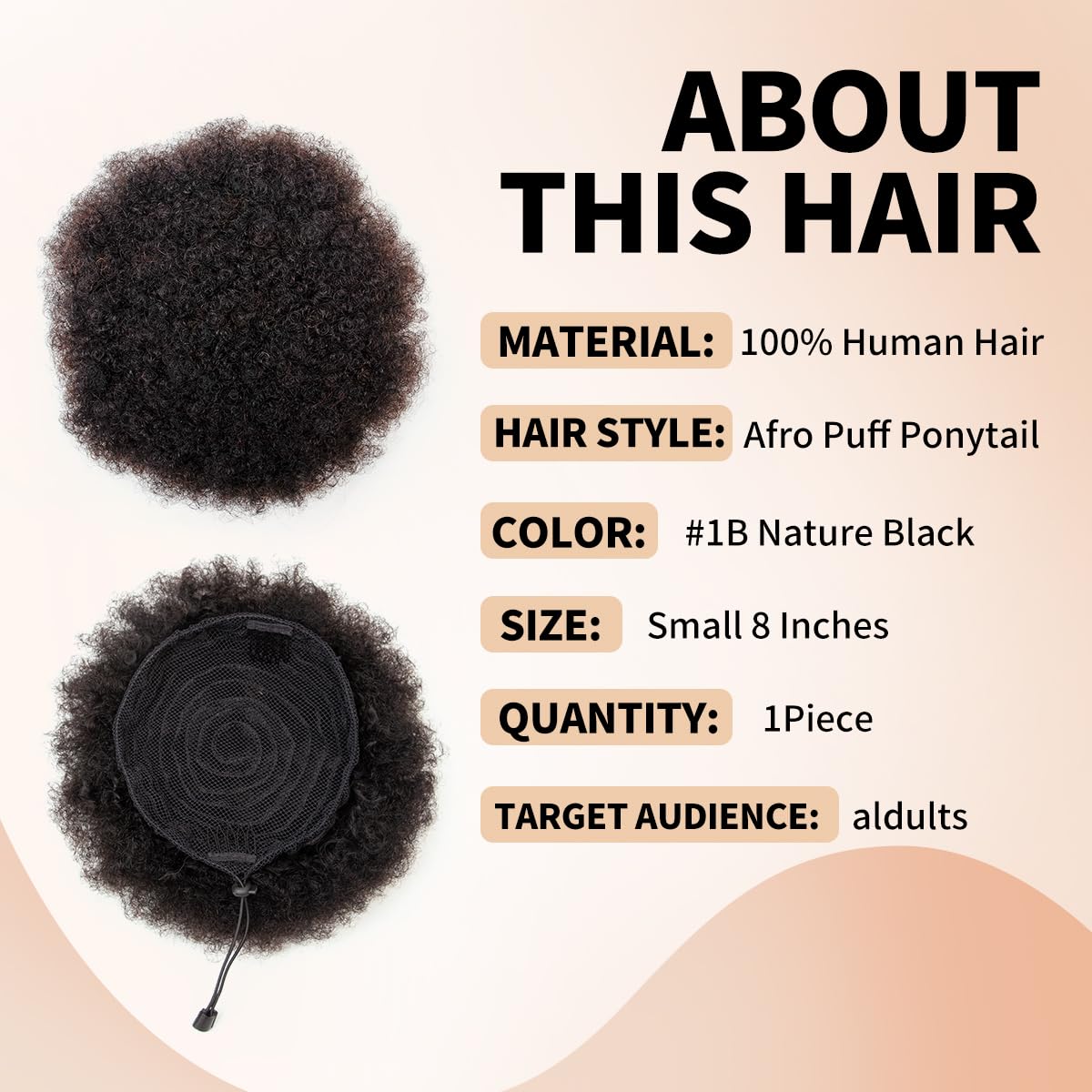 Boymia Afro Puff 2Pcs #1B Natural Black 8 Inch African American Kinky Curly Wrap Drawstring Puff Ponytail Hair Extensions 100% Remy Human Hair Kinky Bun for Natural Hair