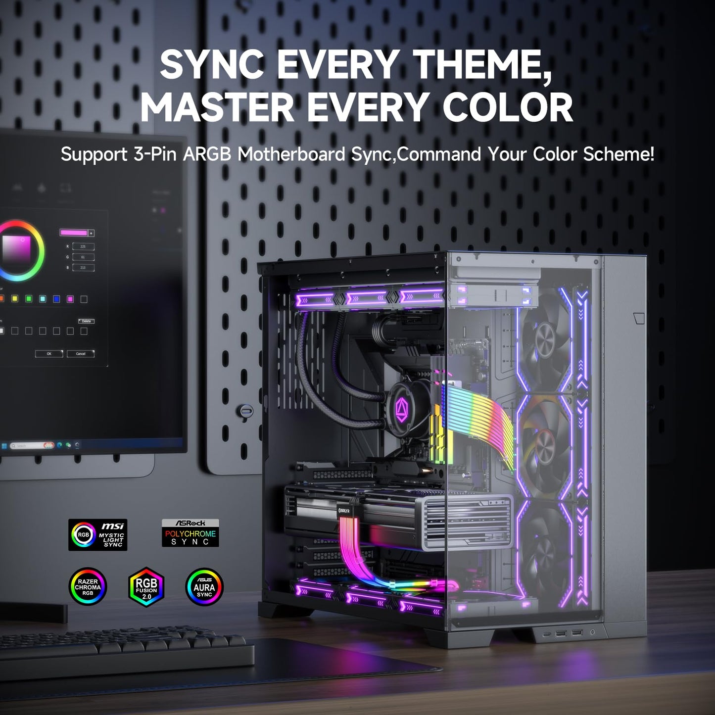 Sirlyr Black RGB LED Strips for PSU Cables - Flexible ARGB Lighting Sleeves,Manage/Cover 8 pin PCIE/12VHPWR GPU,24 Pin ATX Power Supply Cable and Extensions,Decor PC Case,5V 3Pin SYNC