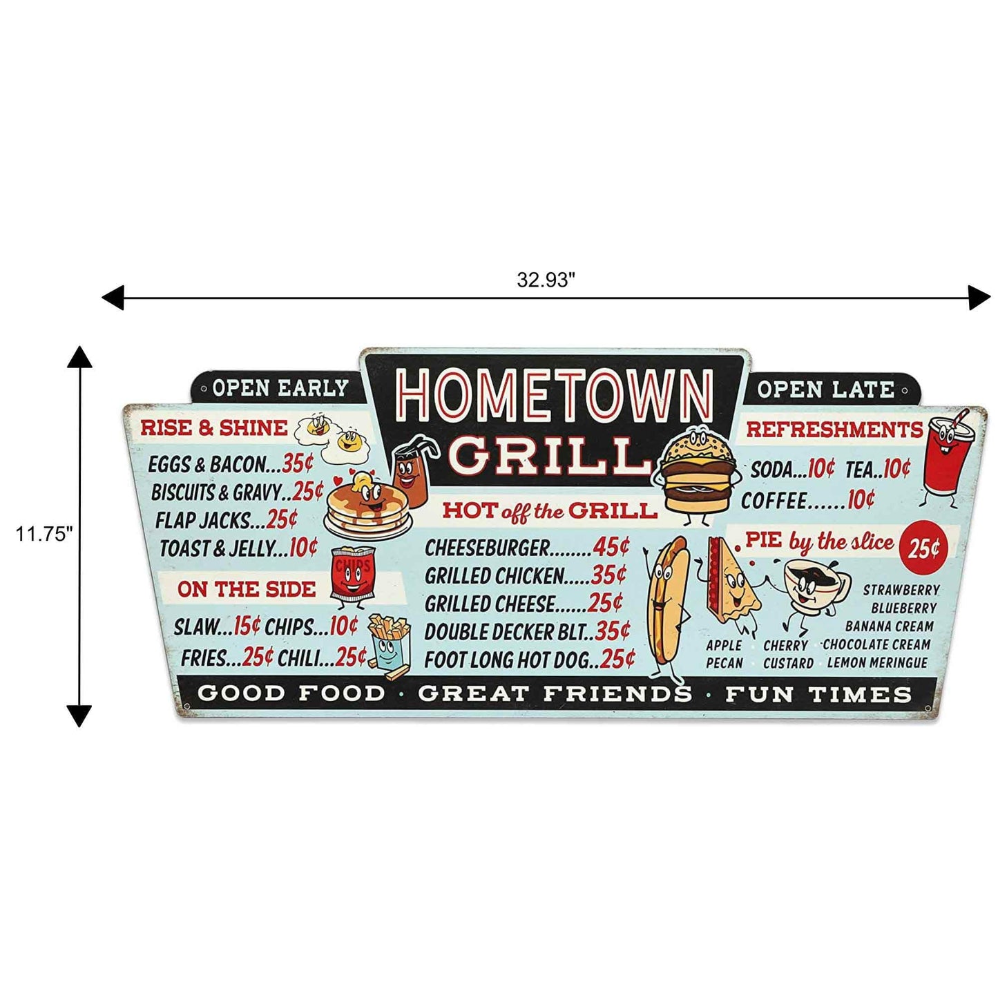 Hometown Grill Menu Metal Wall Decor - Large Distressed Menu Sign for Kitchen or Dining Room