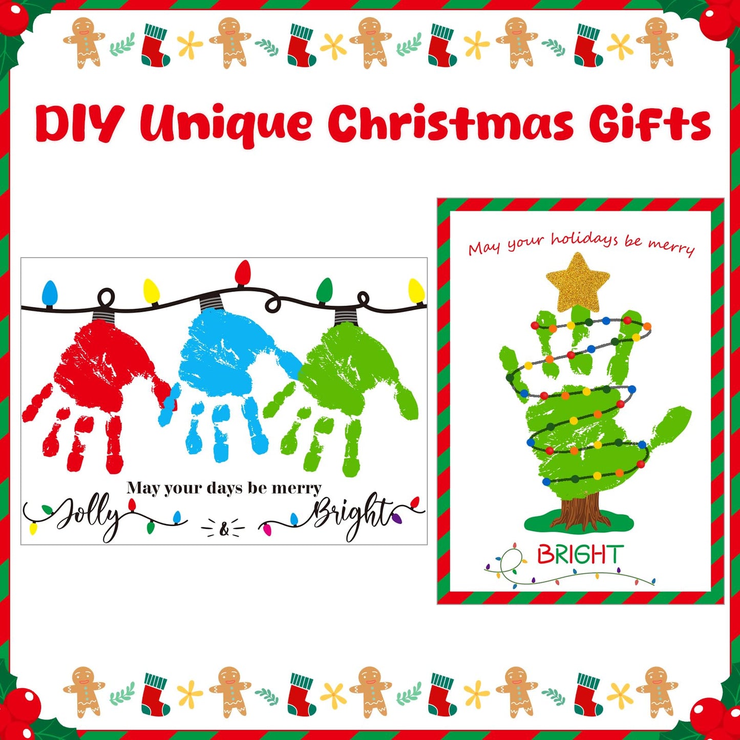 Tenceur 20 Pcs Christmas Handprint Tree Crafts Kits 2025 DIY Make Your Own Xmas Ornaments Souvenir Art Set Handmade Footprint Gift for Xmas Winter Party Classroom Office Home Decorations