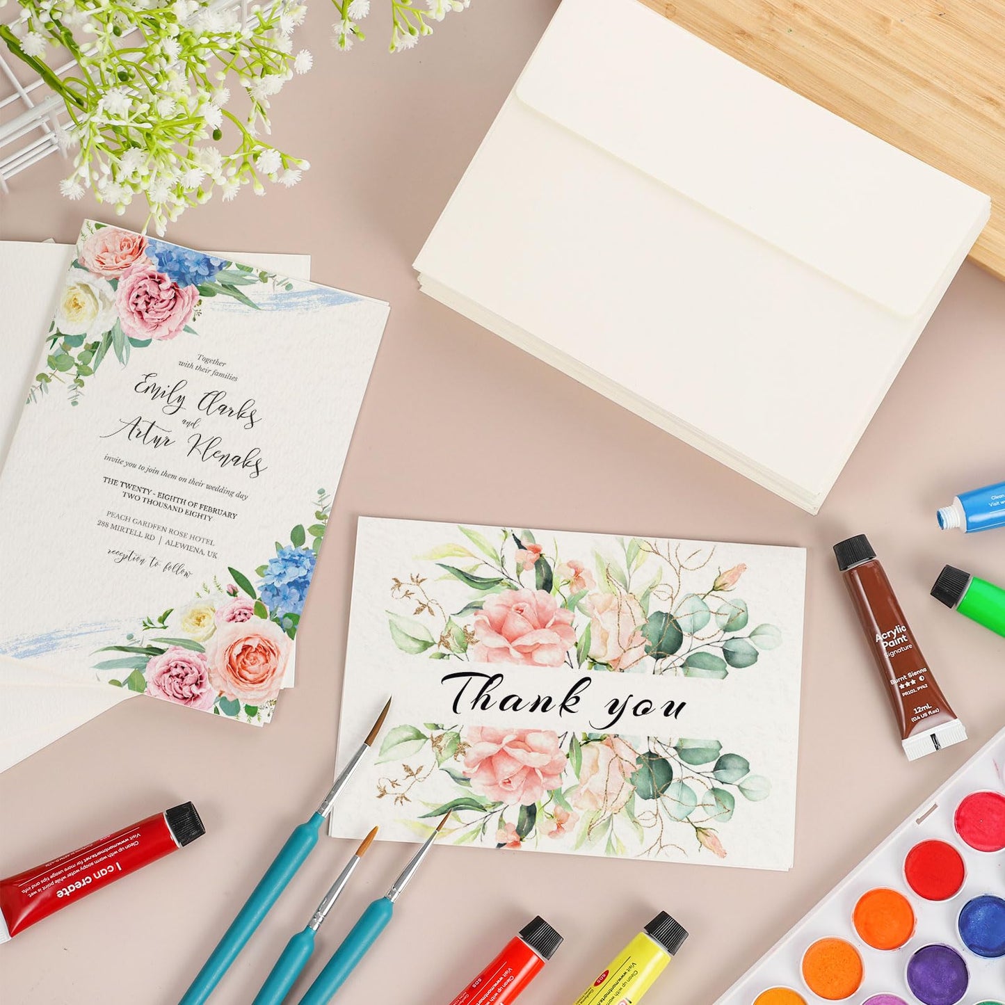 60 Sets Watercolor Cards with Envelopes, 140 lb/300 GSM Watercolor Paper Cards, 5x7 Inch Foldable Blank Watercolor Postcards and Envelopes for Greeting Cards, Wedding Invitations, Thank You Cards