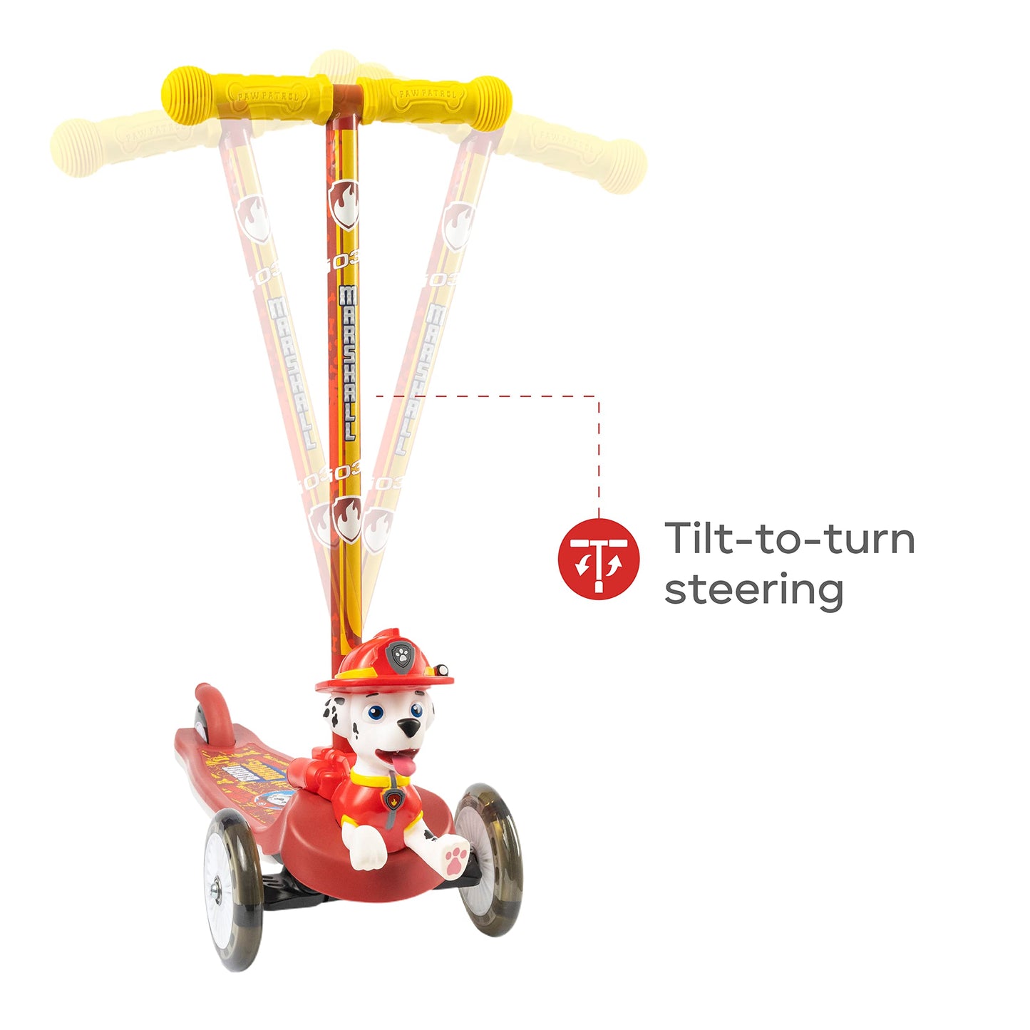 Paw Patrol Marshall Kick Scooter for Kids, Self-Balancing 3 Wheeled Light Up Scooter with Extra Wide Anti-Slip Deck, Rear Brake, Lean to Steer, Lightweight Design, for Ages 3 and up, 75 LB Limit
