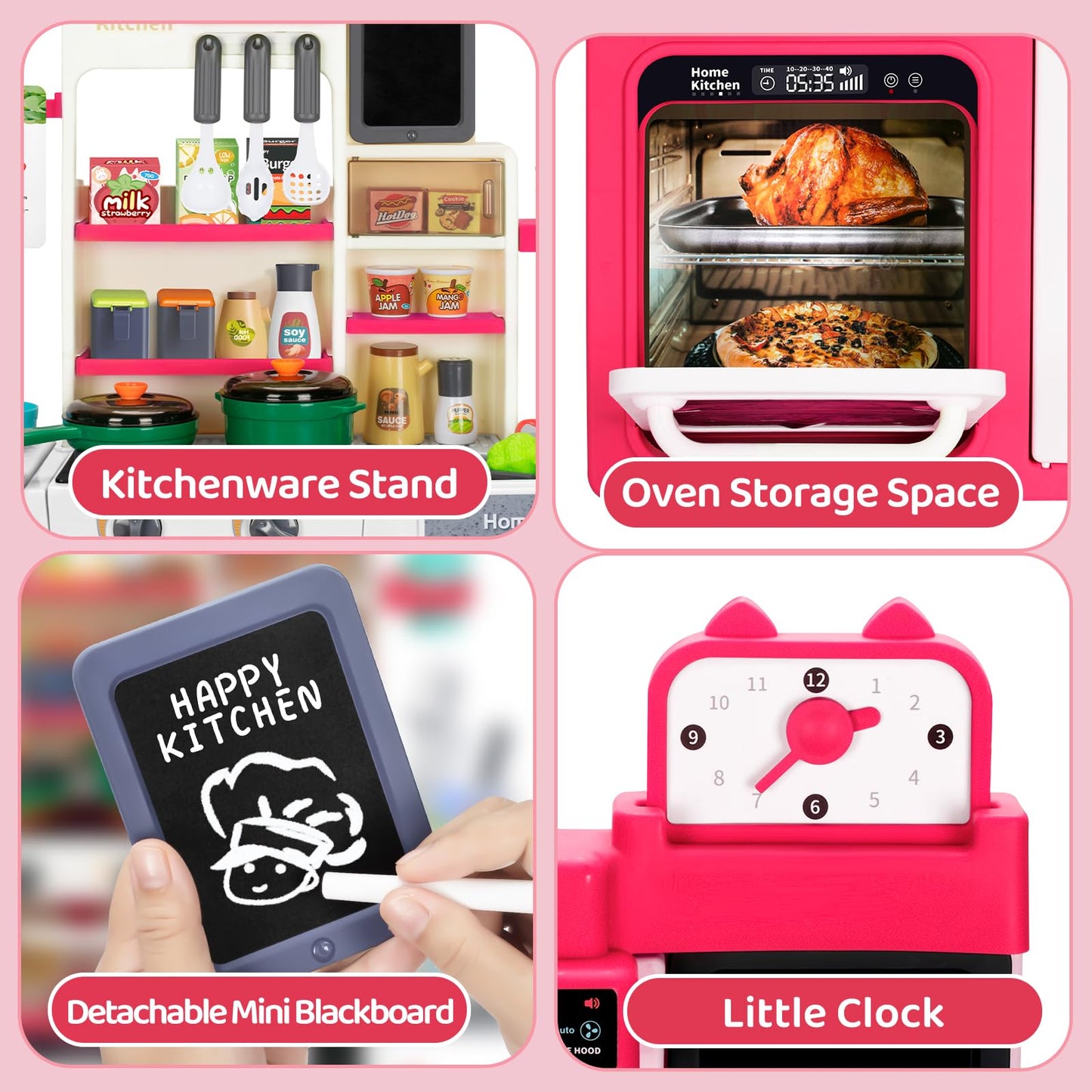 Red Kids Play Kitchen Set, Toddler Kitchen Playset with Sound & Light, Cooking Stove with Steam, Play Sink, Play Food Toy and Kitchen Accessories, Kitchen Toy for Kids Girls Boys - Red