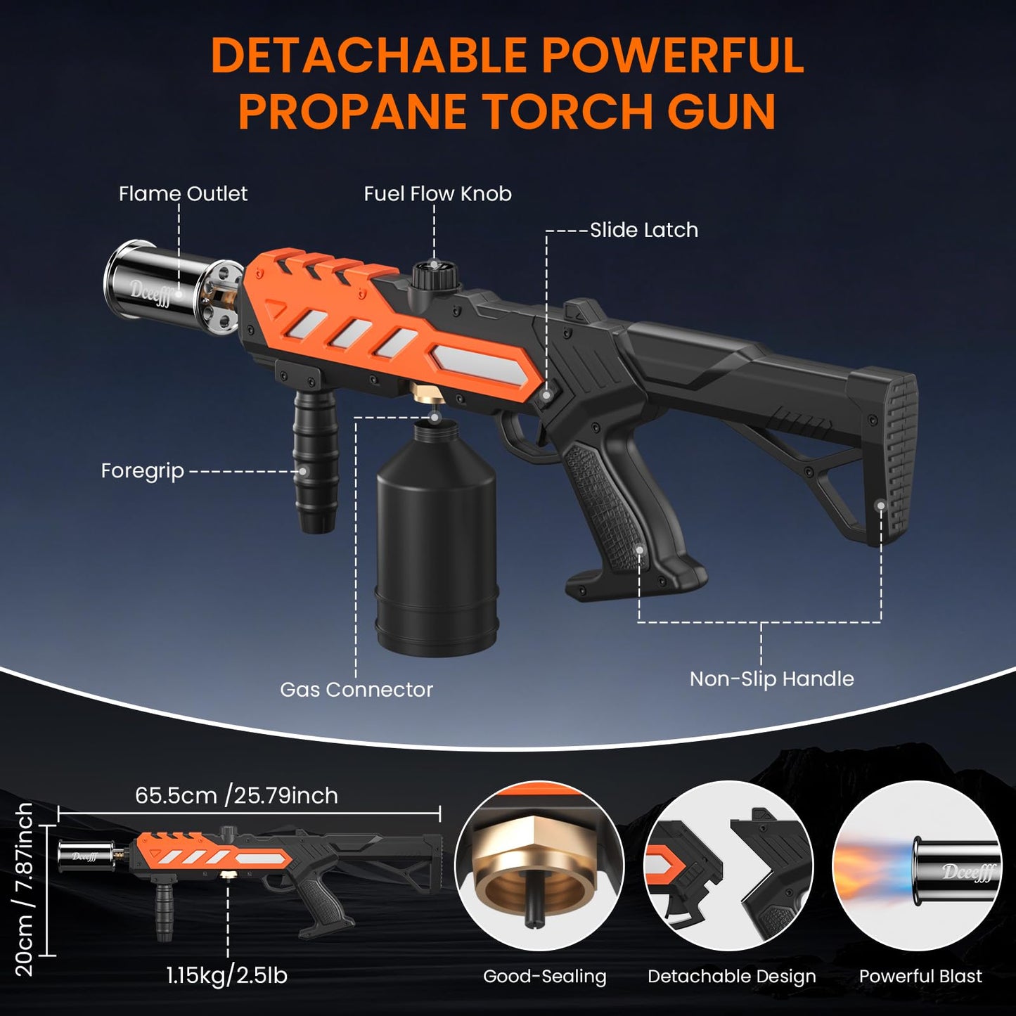 Powerful Propane Torch Gun, Adjustable Flame Thrower Gun, Kitchen Torch with Detachable Design, Flamethrower Blow Torch for BBQ, Searing Steak, Welding, Camping Charcoal Lighter(Tank Not Included)