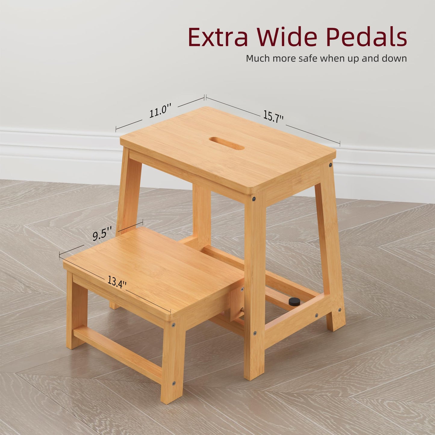 BEKVEM Bamboo Folding Step Stool with Sturdy Structure and Wide Stepping Surface for Safety, Multi-Purpose Foldable Step Ladder for Bathroom,Bedroom,Kitchen Step Stools for Kids & Adults, 400 lbs