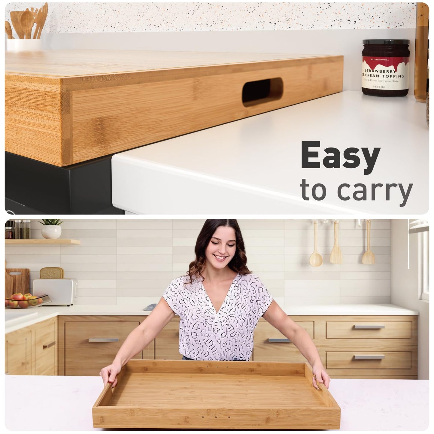 Buruis Acacia Wood Stove Cover for Gas & Electric Burners, 30”x22”x2.5” (Outer Size), Fits Stoves up to 28.8”x20.8” (Inner Size), Noodle Board with Handles & Juice Groove, (Natural Acacia)