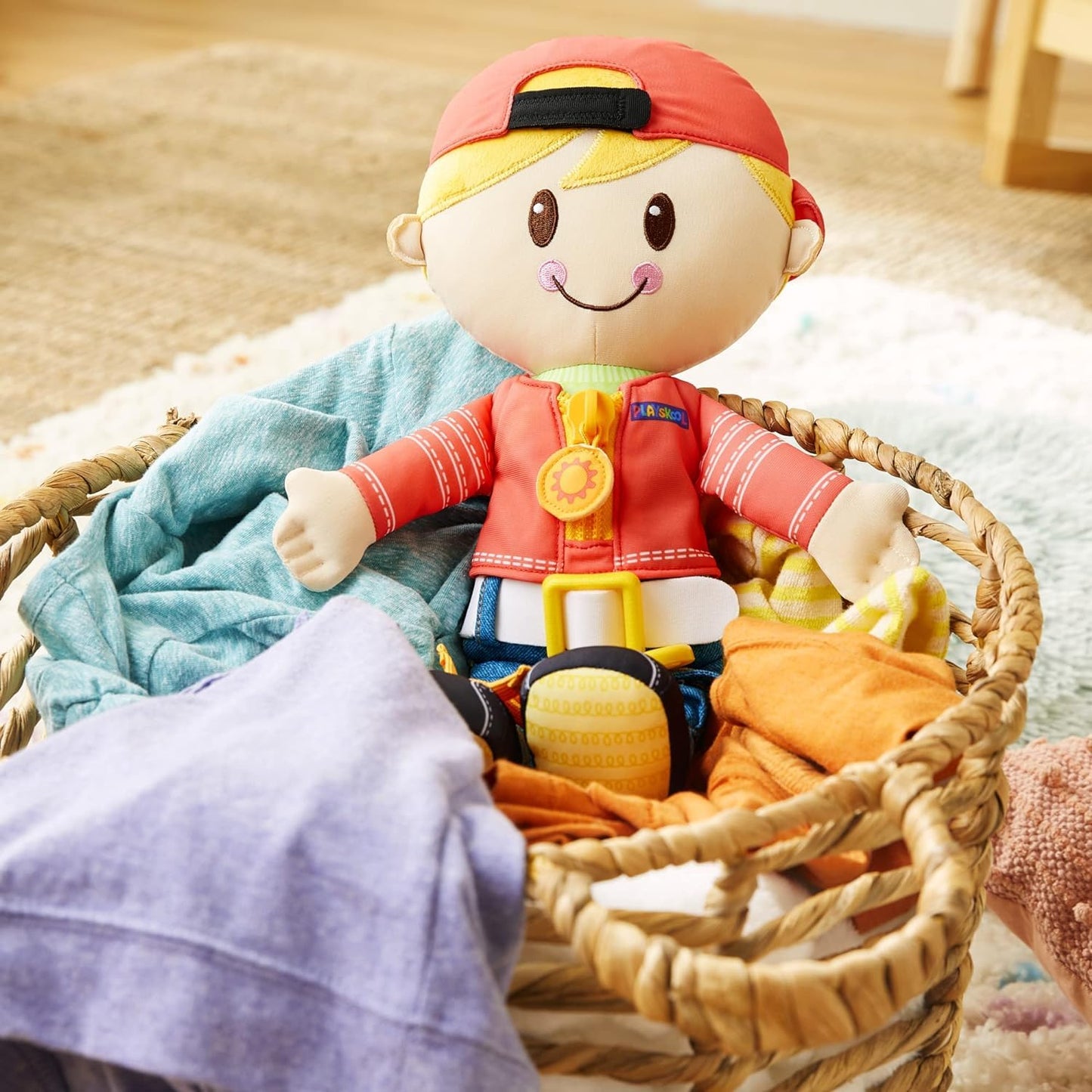 Hasbro Playskool Dressy Kids Boy Doll with Blond Hair, Activity Plush Toy with Zipper, Shoelace, Button, for Kids Ages 2 and Up (Amazon Exclusive), F4673
