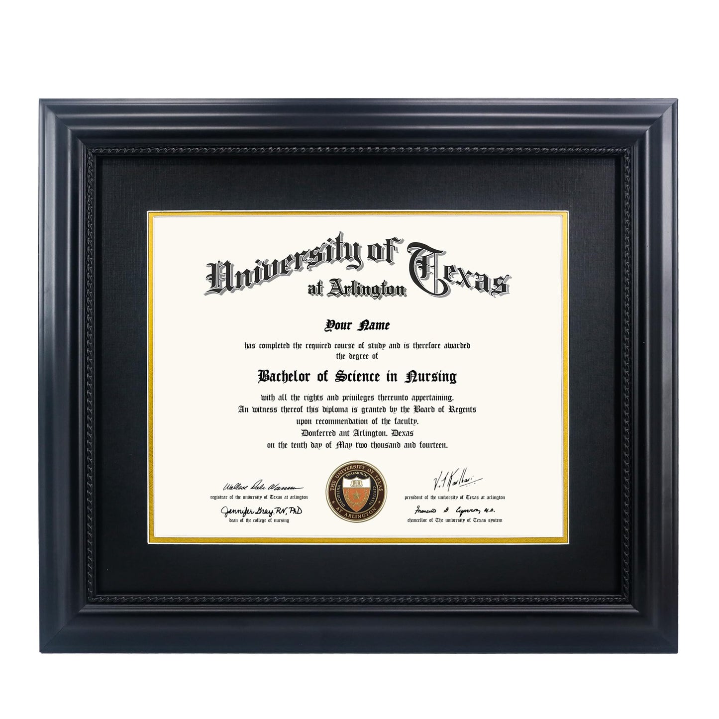 GMFrames 11x14 Diploma Degree Frame with Mat or Display 15x18 Certificates without Mat,Solid Wood,Black Finish with Intricate Black Rope Detail,UV Protection Acrylic