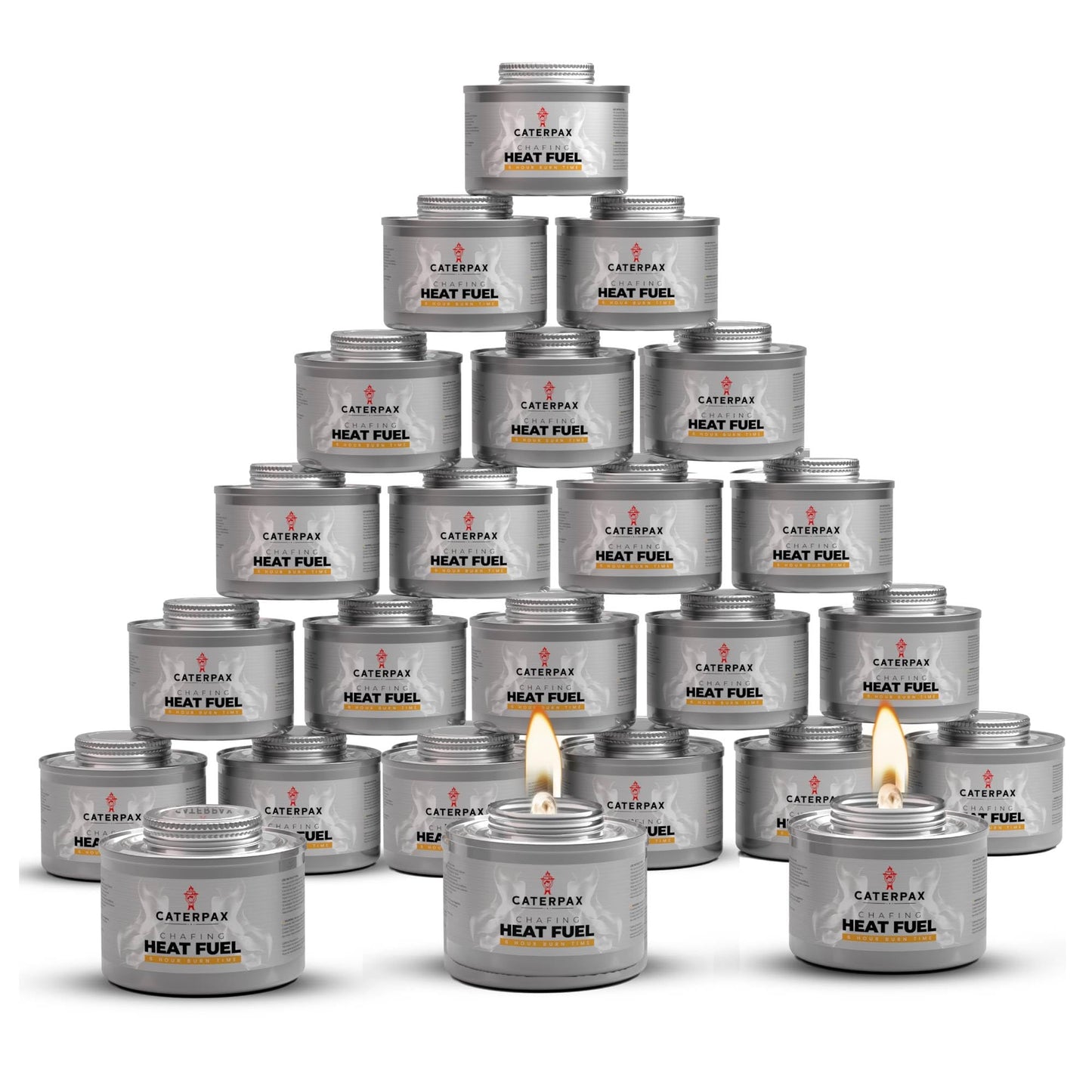 Caterpax - 24 Pack - 6 Hour Chafing Fuel Cans for Food Warmers & Chafing Buffet Trays – Odorless, Smokeless, Long Burn Wick, Easy Lighting, Liquid Fuel, Indoor Safe Buffet Fuel