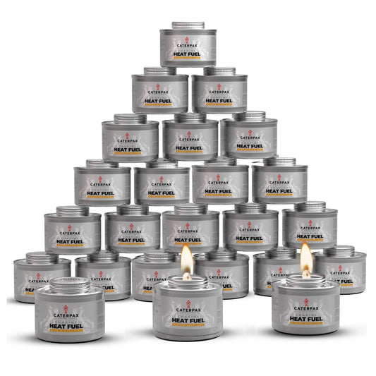 Caterpax - 24 Pack - 6 Hour Chafing Fuel Cans for Food Warmers & Chafing Buffet Trays – Odorless, Smokeless, Long Burn Wick, Easy Lighting, Liquid Fuel, Indoor Safe Buffet Fuel