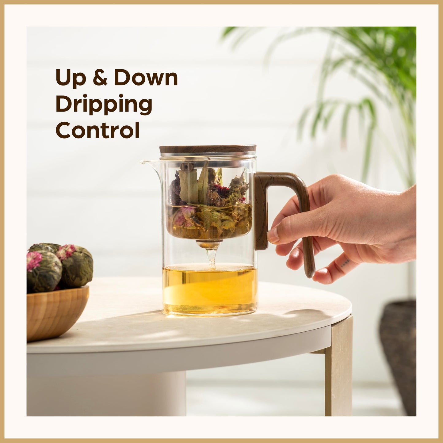 WOLTBLOOM Enchanti Glass Teapot with Infuser - Magic Tea Pot for Loose Leaf Tea - Borosilicate Glass Tea Maker with Heat-Resistant Handle - Gift Box & Writable Card - 800ML (27oz)