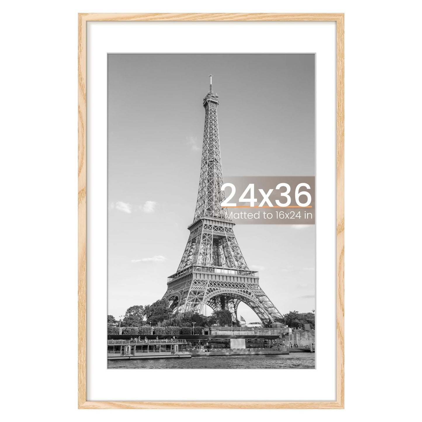 upsimples 24x36 Poster Frame, Display Pictures 20x30 with Mat or 24x36 Without Mat, Wall Hanging Picture Frame, Natural Style, 1 Pack