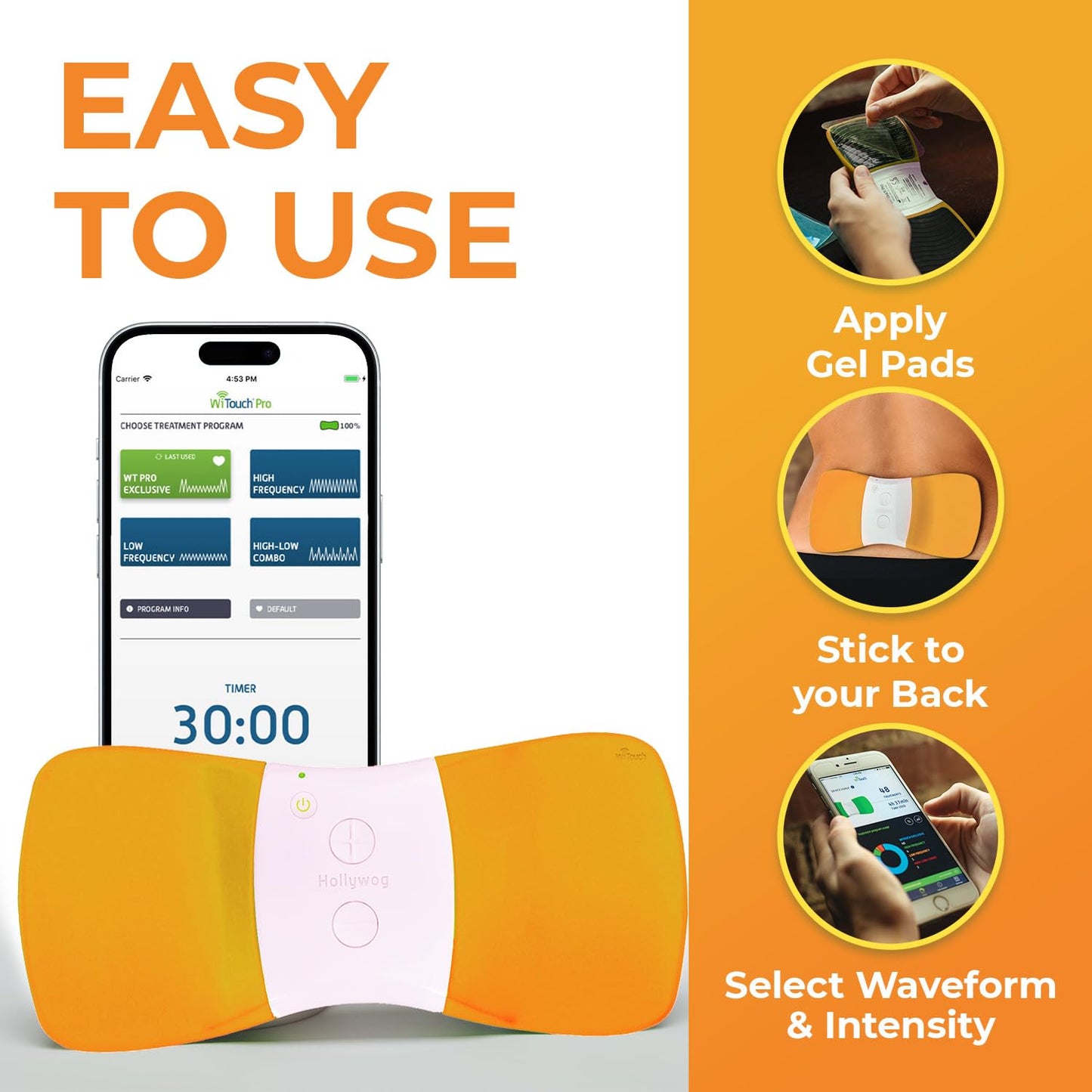 WiTouch Pro TENS Unit for Back Pain Relief & Recovery, Wireless, Wearable Muscle Stimulator, Made in USA, Gel Pads Included