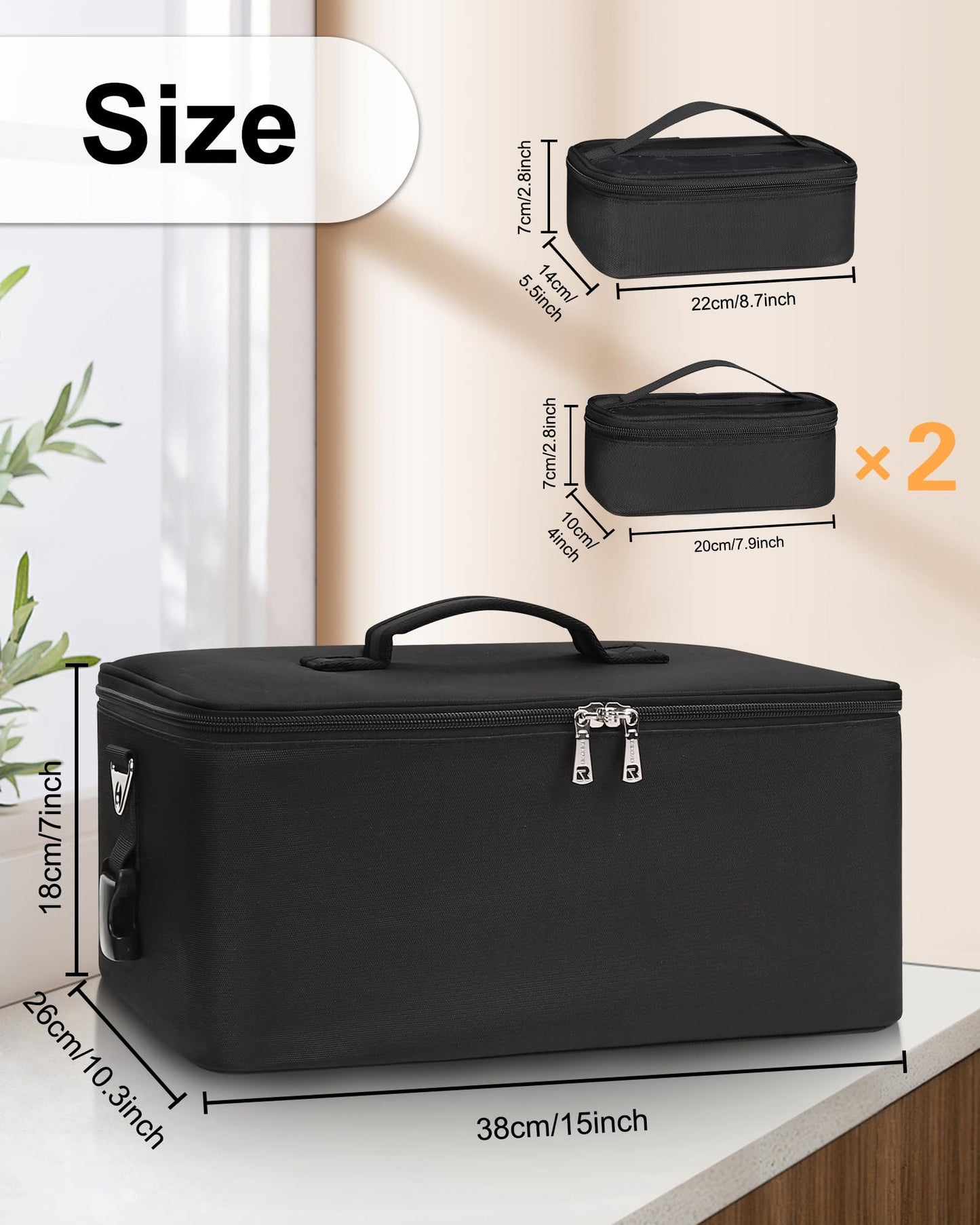 Relavel Makeup Bag Large Makeup Case Professional Cosmetic Storage Organizer Box Brush Holder with 3 Clear Set Bags & Lipstick Plate for Makeup Artists with Shoulder Strap & Adjustable Dividers