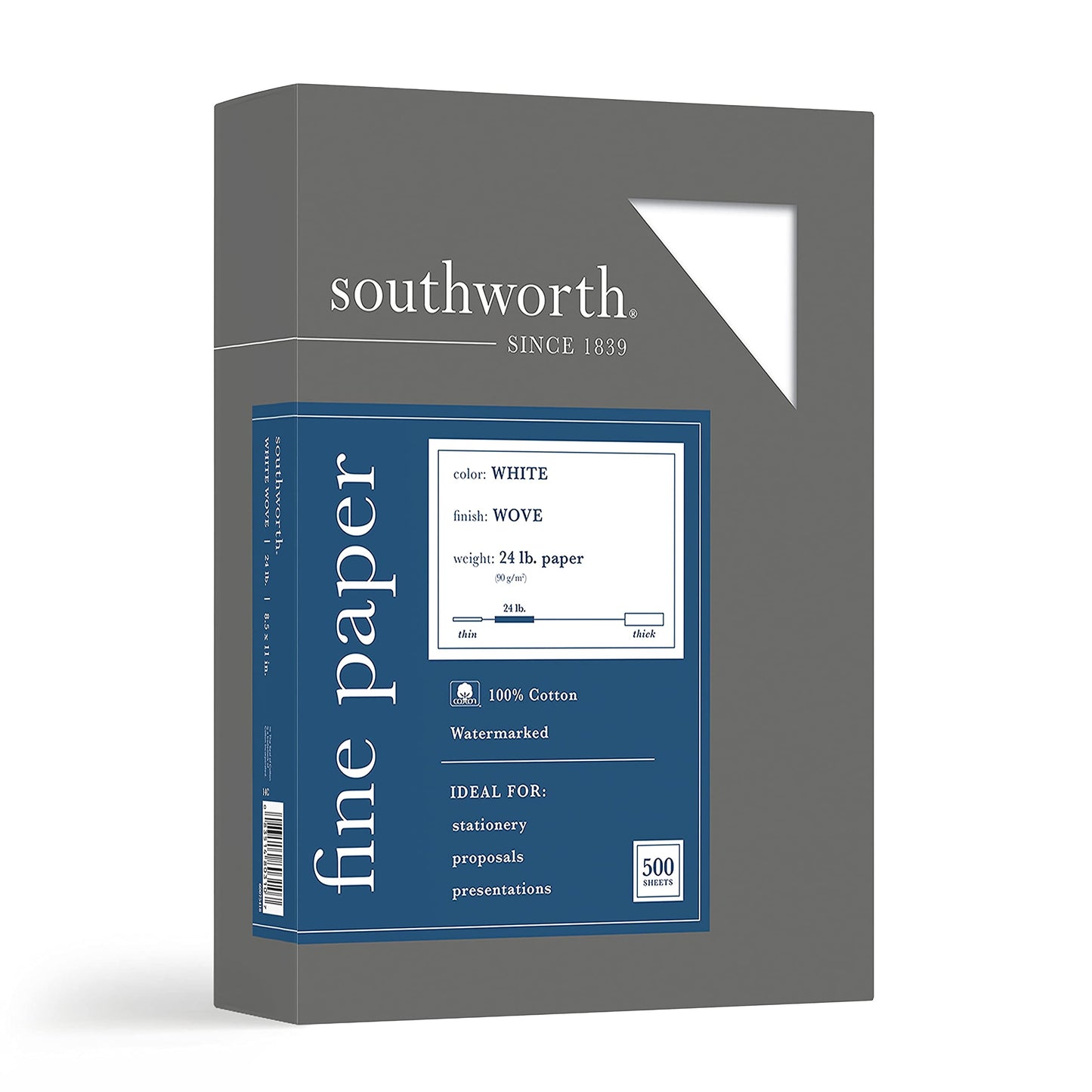 Southworth® 100% Cotton Business Paper, 8 1/2" x 11", 24 Lb, 100% Recycled, White, Box Of 500