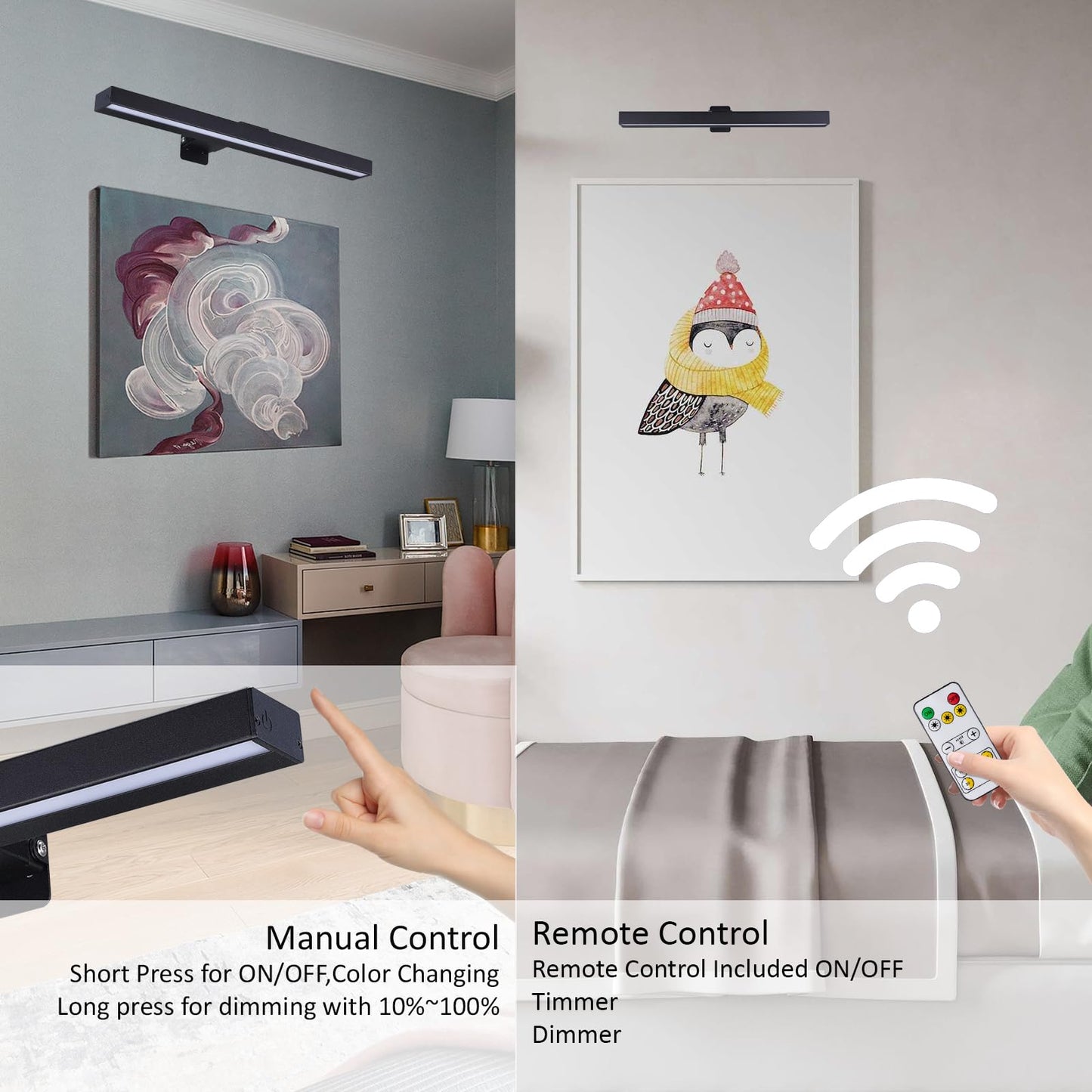 MIOBLUE LED Picture Lights with Remote, 16in Metal Battery Operated Picture Light,Rechargeable Display Lamp,Dimmable Dartboard Light with Timer for Frame Wall Portrait Art, 2Pack